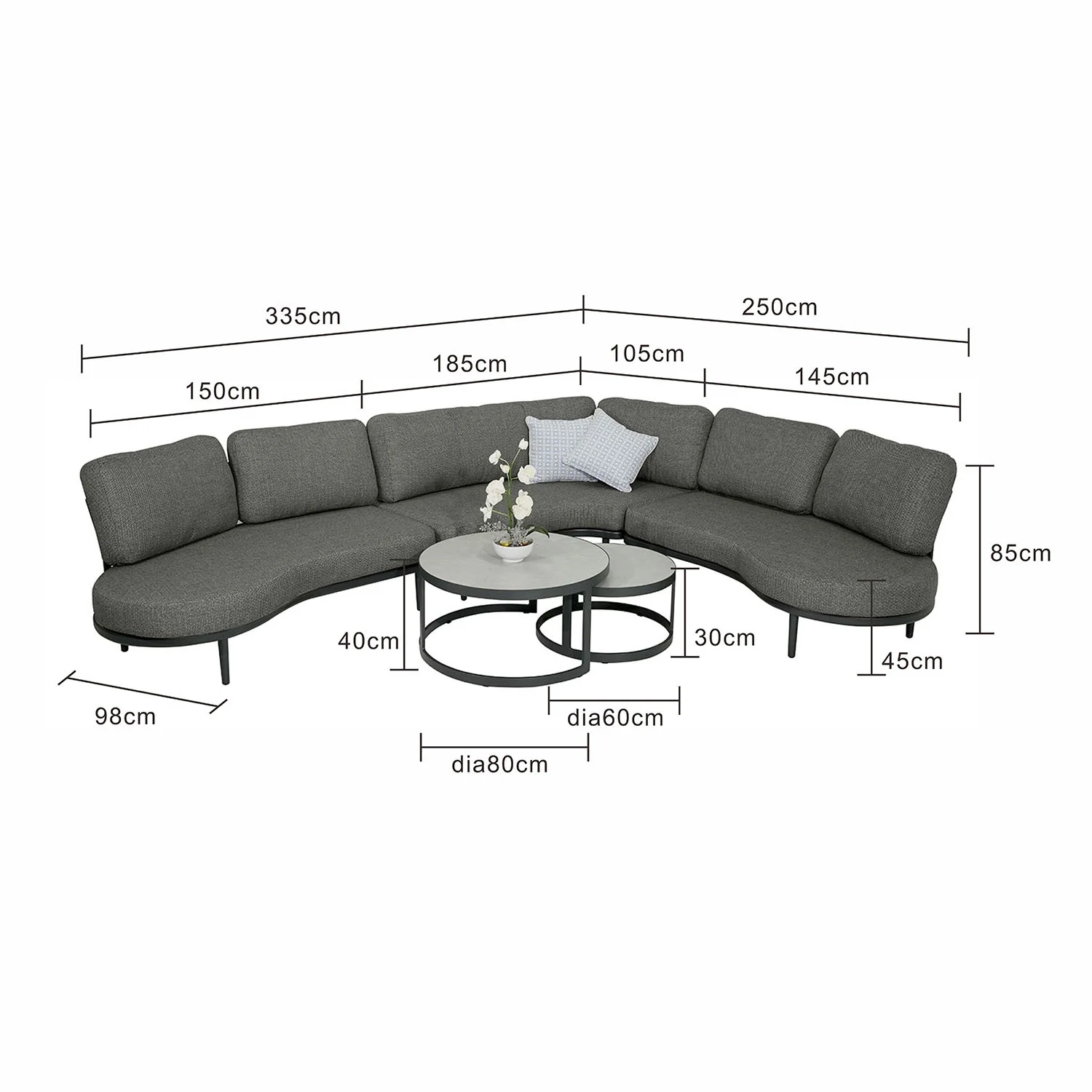 Aberdeen 5 Seater Aluminium Outdoor Lounge with Ancona Coffee Table - Image 6