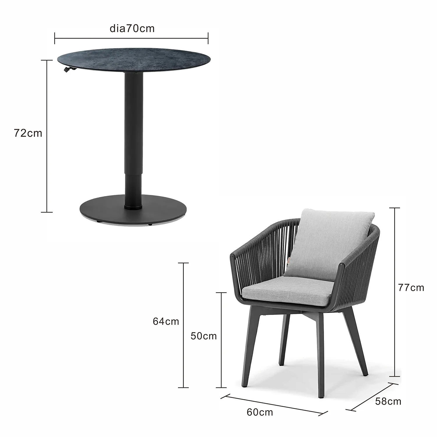 Adeline 70 cm Table Truro Chair Outdoor Balcony Setting - Image 7