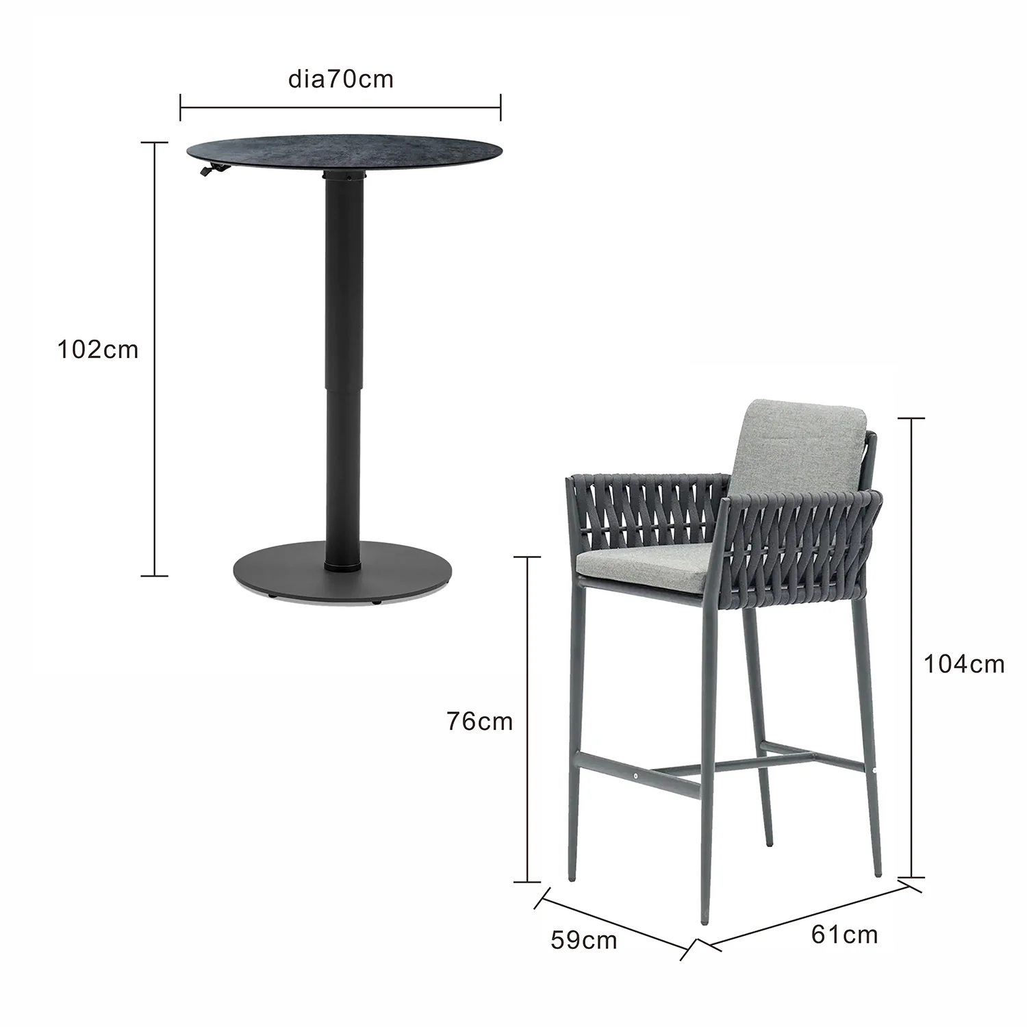 Adeline 70 cm Table Lawson Stool Outdoor Bar Setting - Image 8