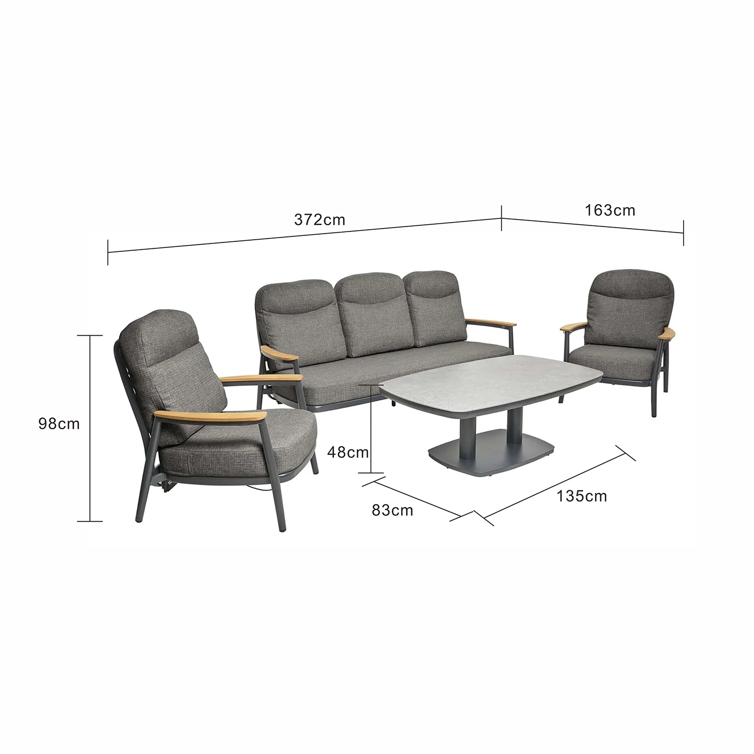 Anchorage 5 Seater Outdoor Aluminium Recliner Lounge with Coffee Table - Image 10