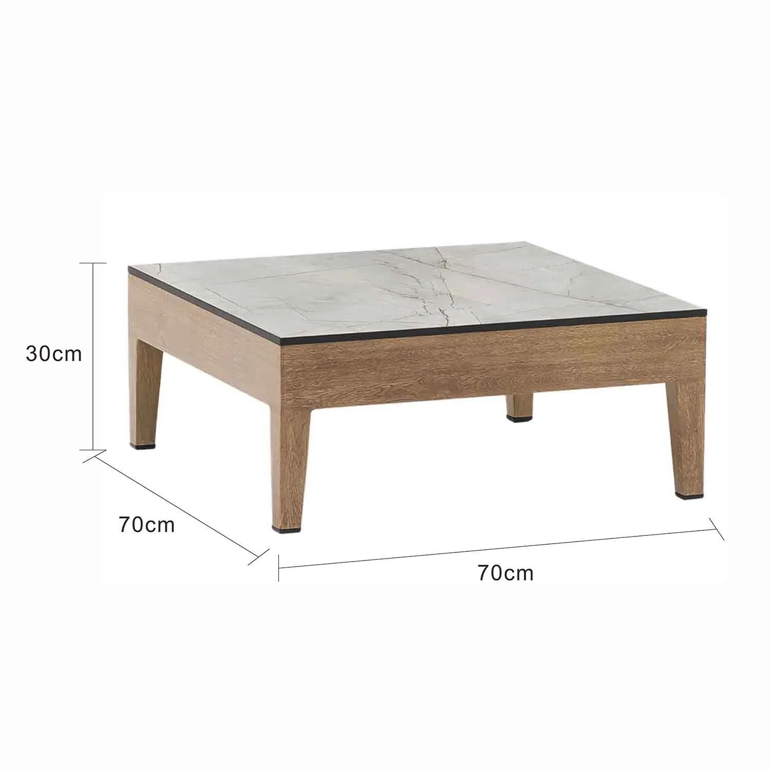Belfast Outdoor Aluminium Square Coffee Table with High-pressure Laminate Top 70 cm - Image 3
