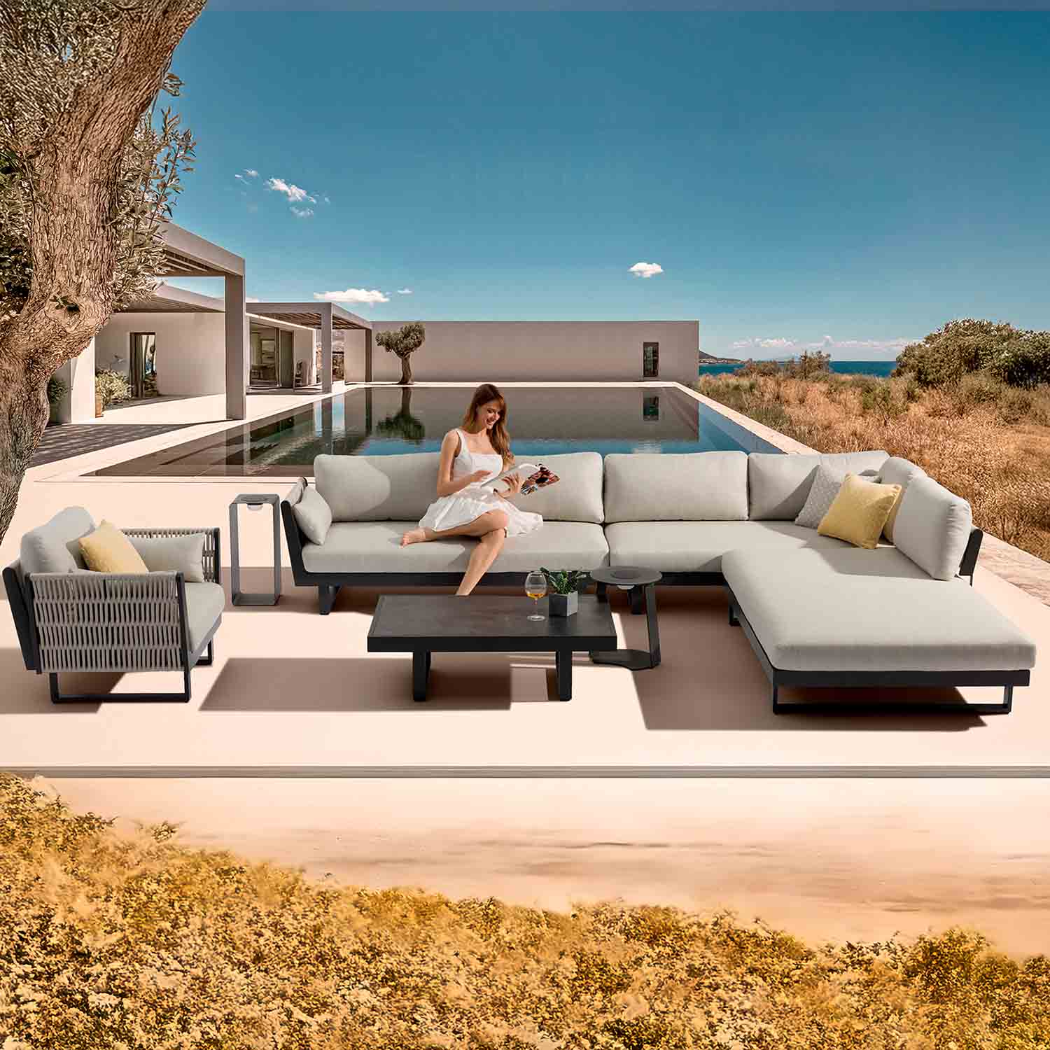 Breeze Rope Outdoor 2 Seater Lounge With Right Arm - Image 2