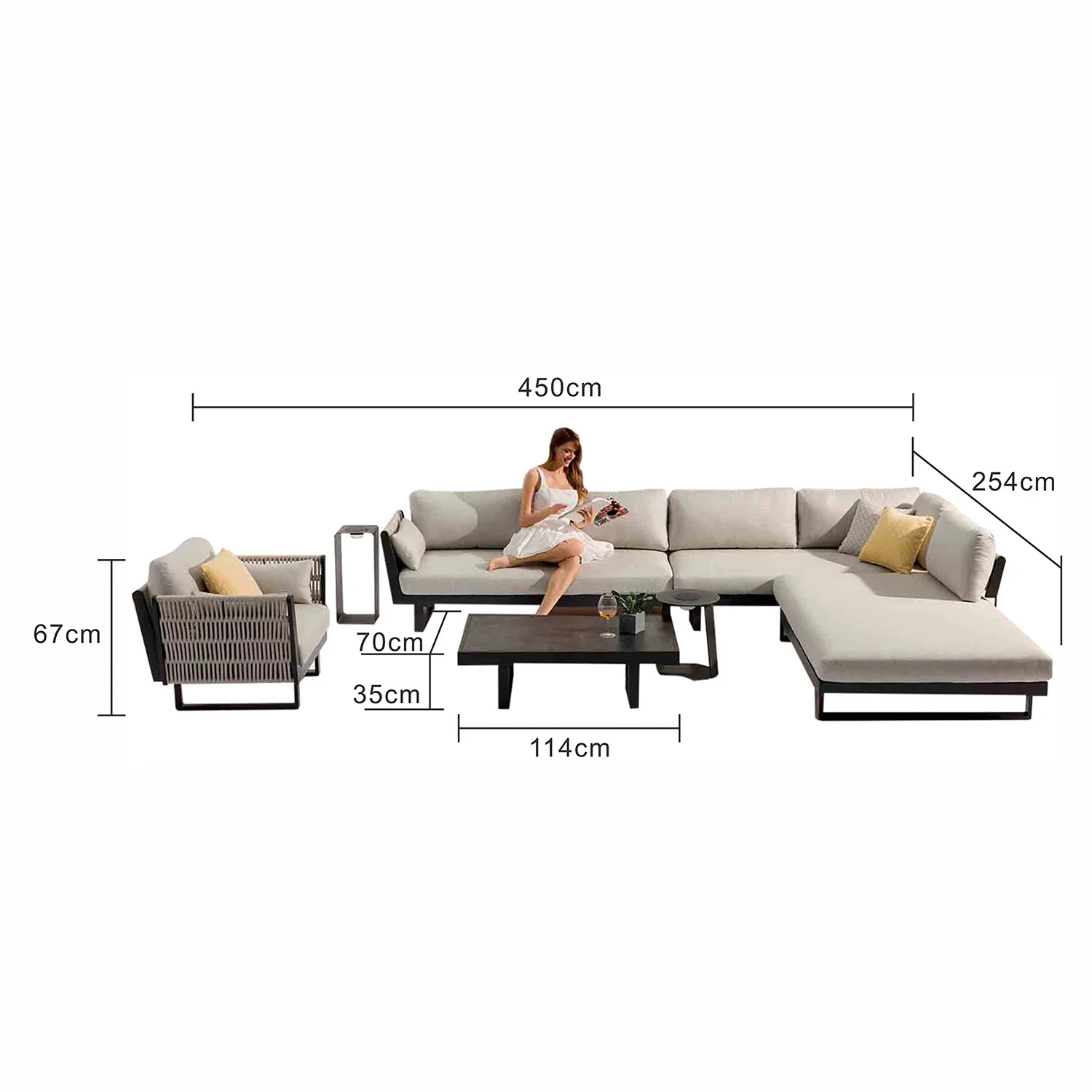 Breeze Rope Outdoor 6 Seater Lounge Setting With Coffee Table 114 cm - Image 9