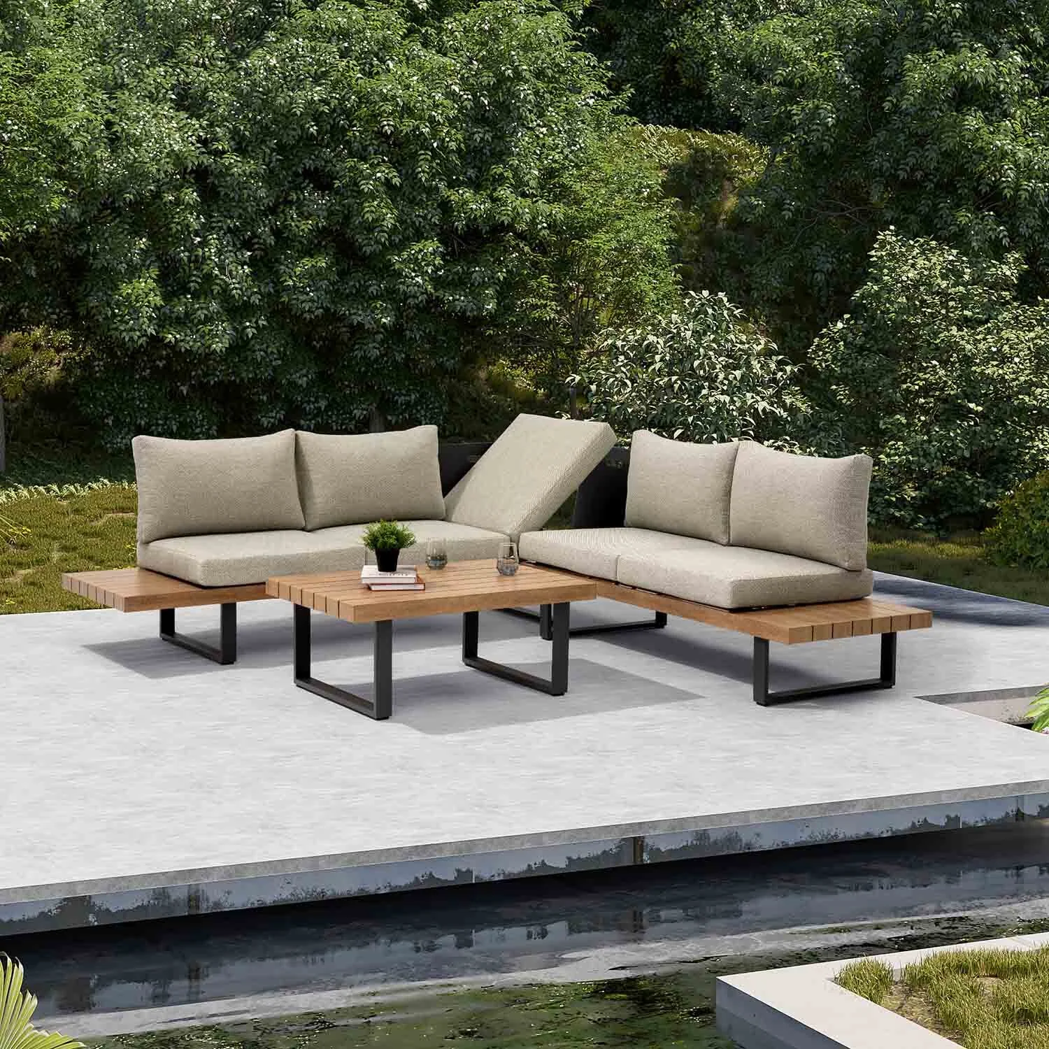Vancouver 5 Seater Aluminium Outdoor Modular Lounge With Coffee Table 100 cm - Image 2