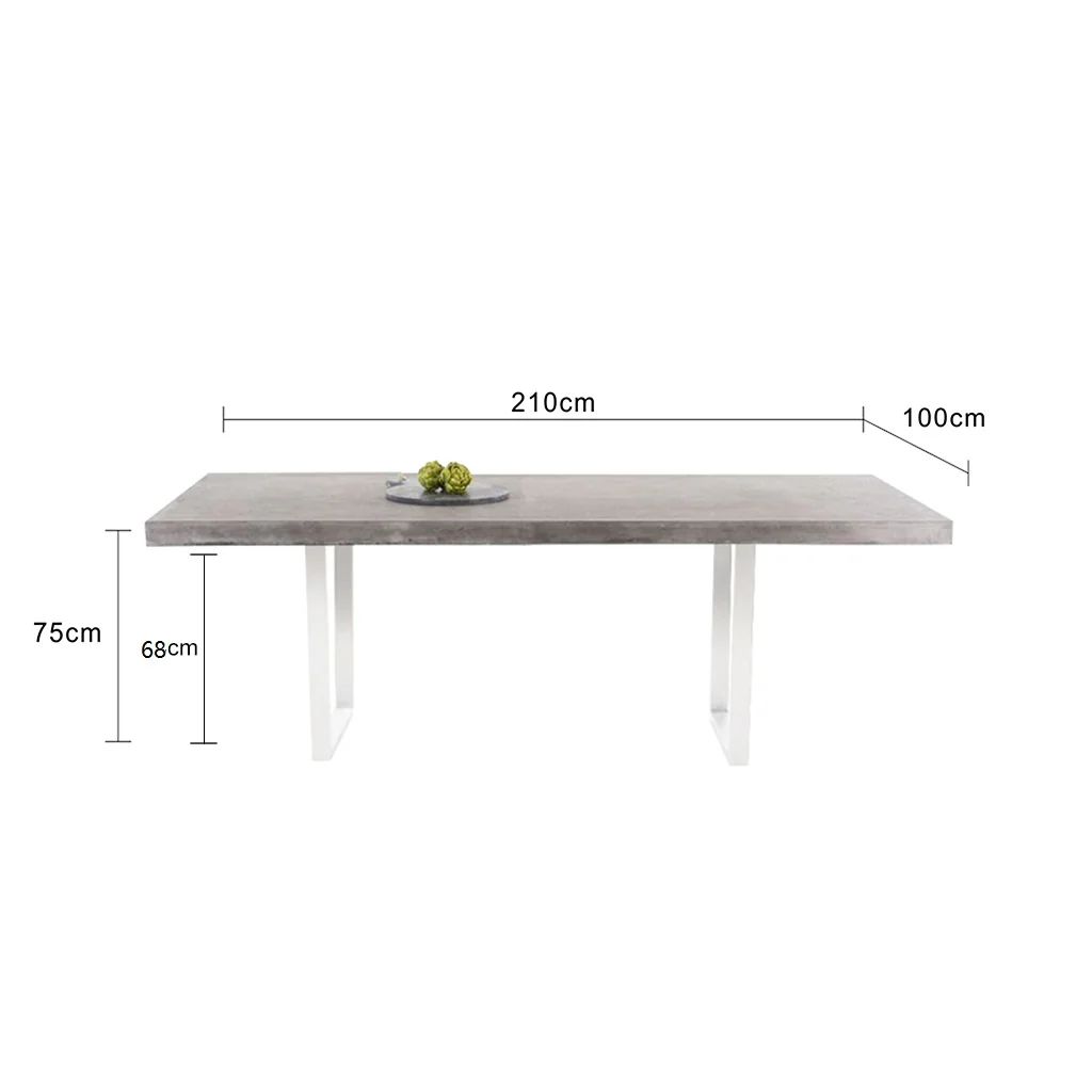 Zen Outdoor Concrete Dining Table With Stainless Steel U Shape Leg 210 cm - Image 5