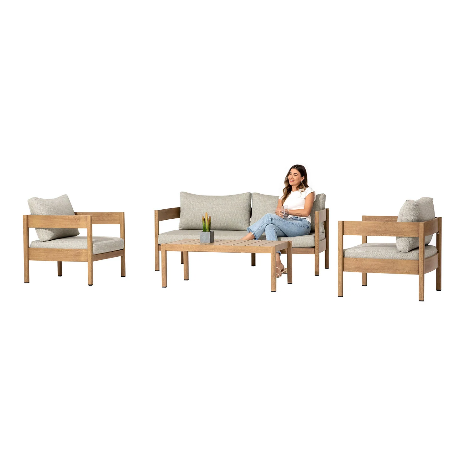 Fernlea 4 Seater Aluminium Outdoor Lounge Setting With Coffee Table 110 cm - Image 3