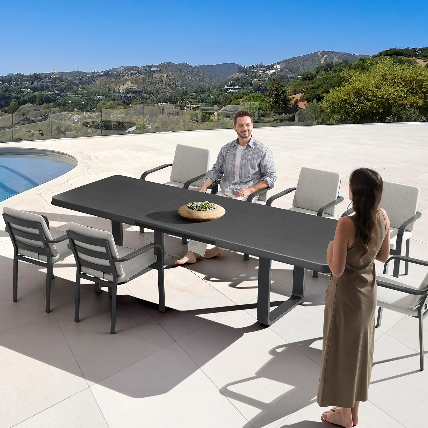 Genova 200/280 cm Table Genova Chair Aluminium Outdoor Dining Setting - Image 4