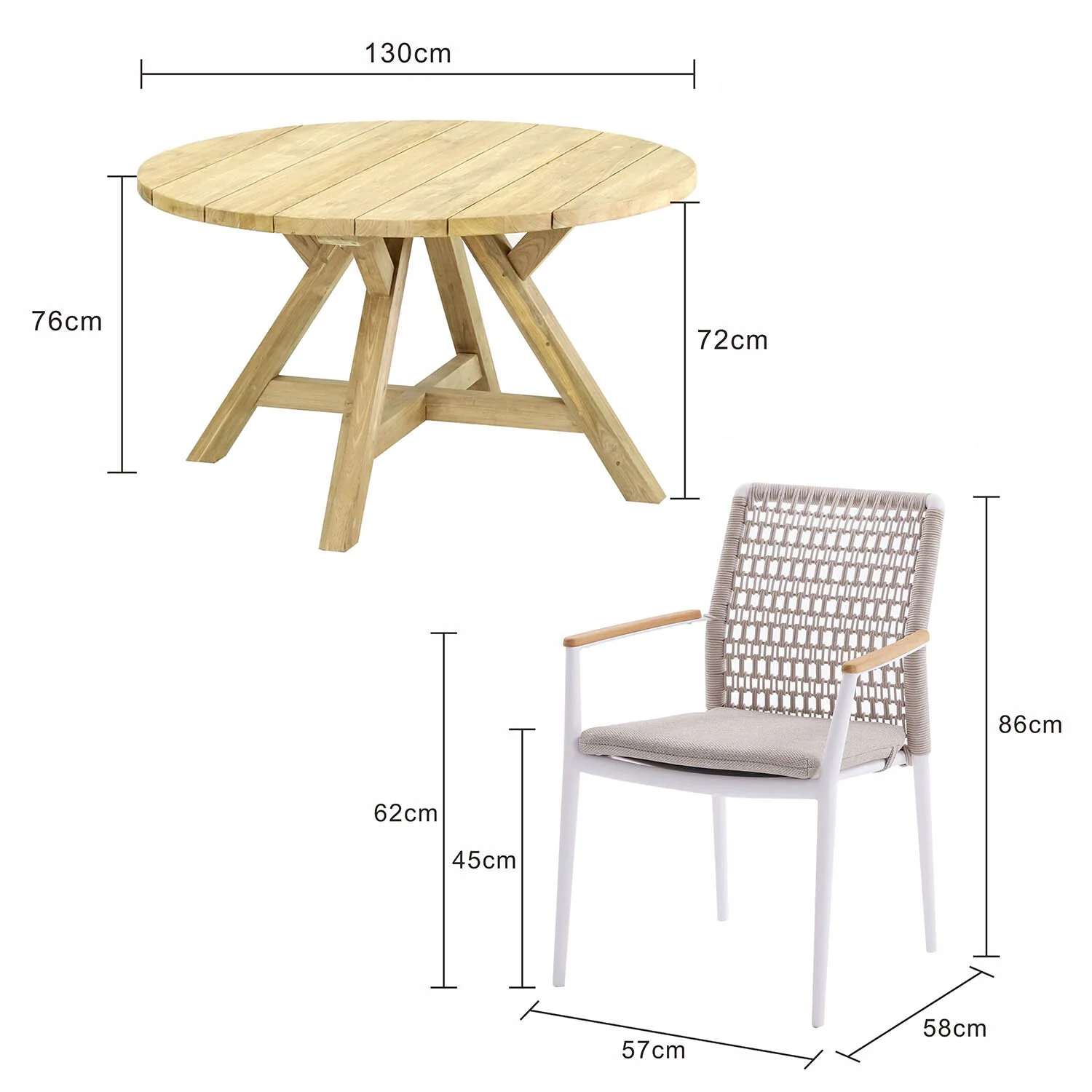 Grace 130 cm Table Anchorage Chair Outdoor Dining Setting - Image 3
