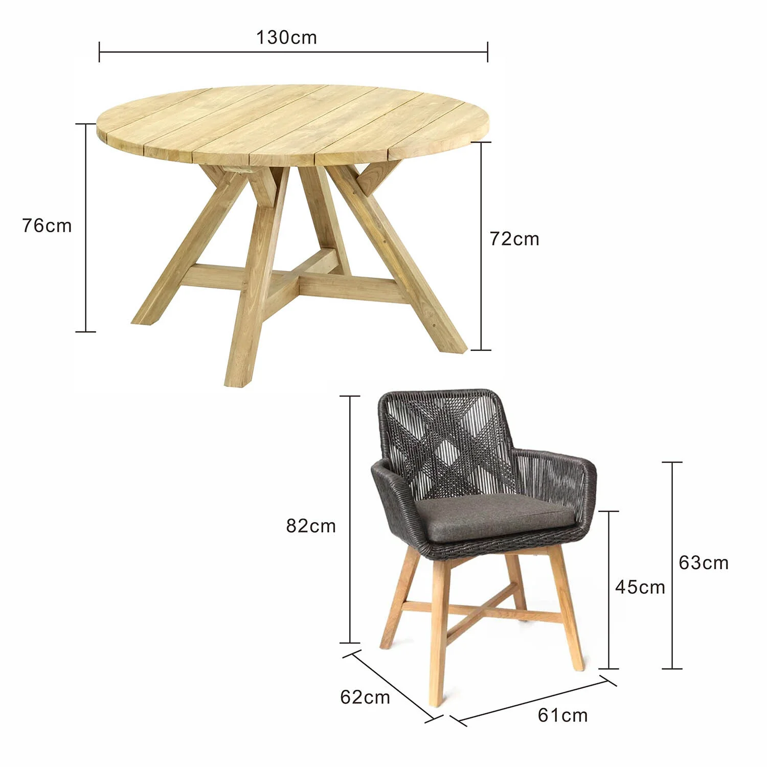 Grace 130 cm Table Armenia Chair Outdoor Dining Setting - Image 3