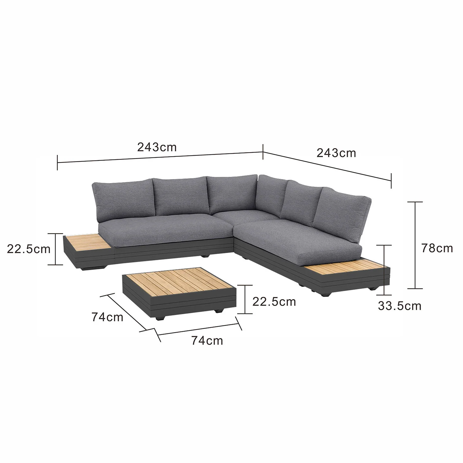 Hannover II 5 Seater Aluminium Outdoor Modular Lounge With Coffee Table - Image 21