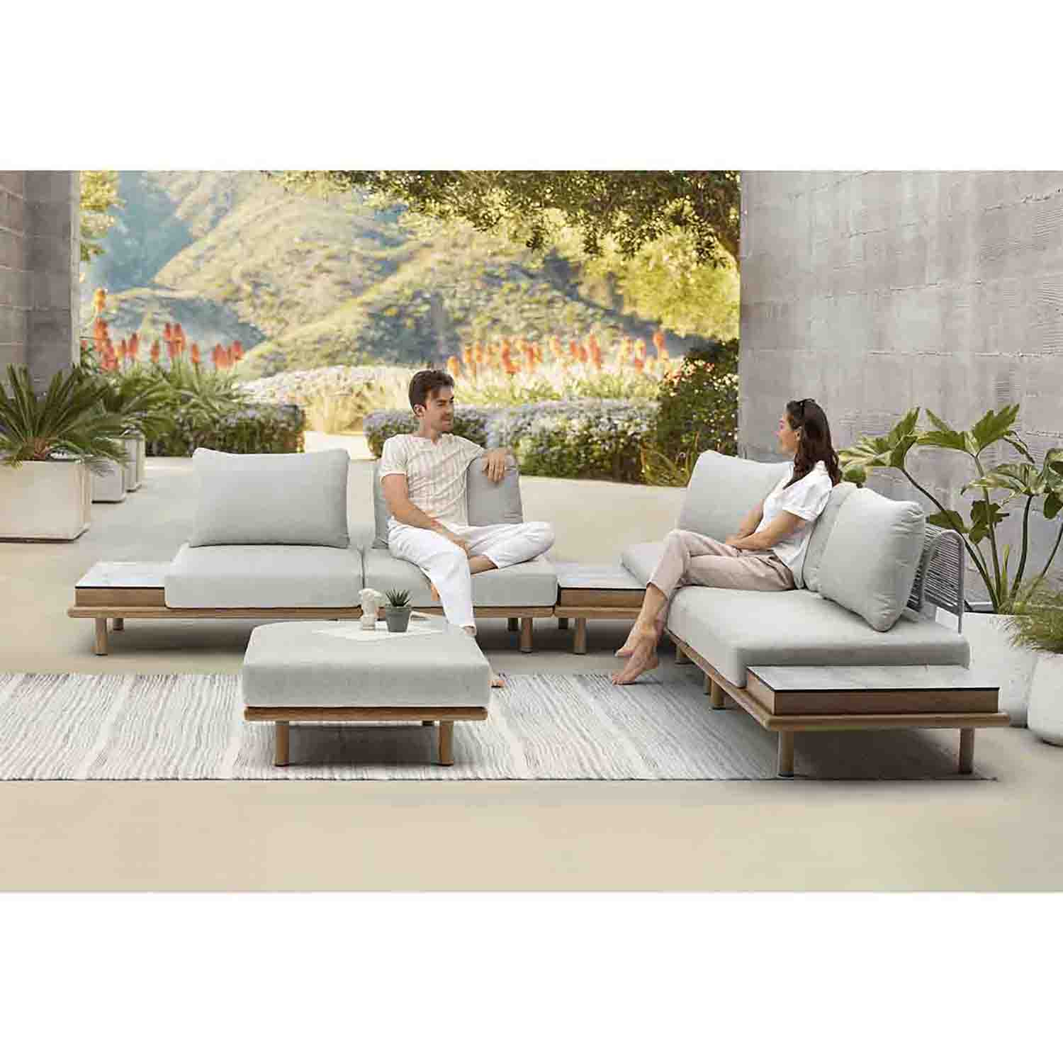 Merritt Outdoor Aluminium Lounge with High-pressure Laminate Side Table - Image 2
