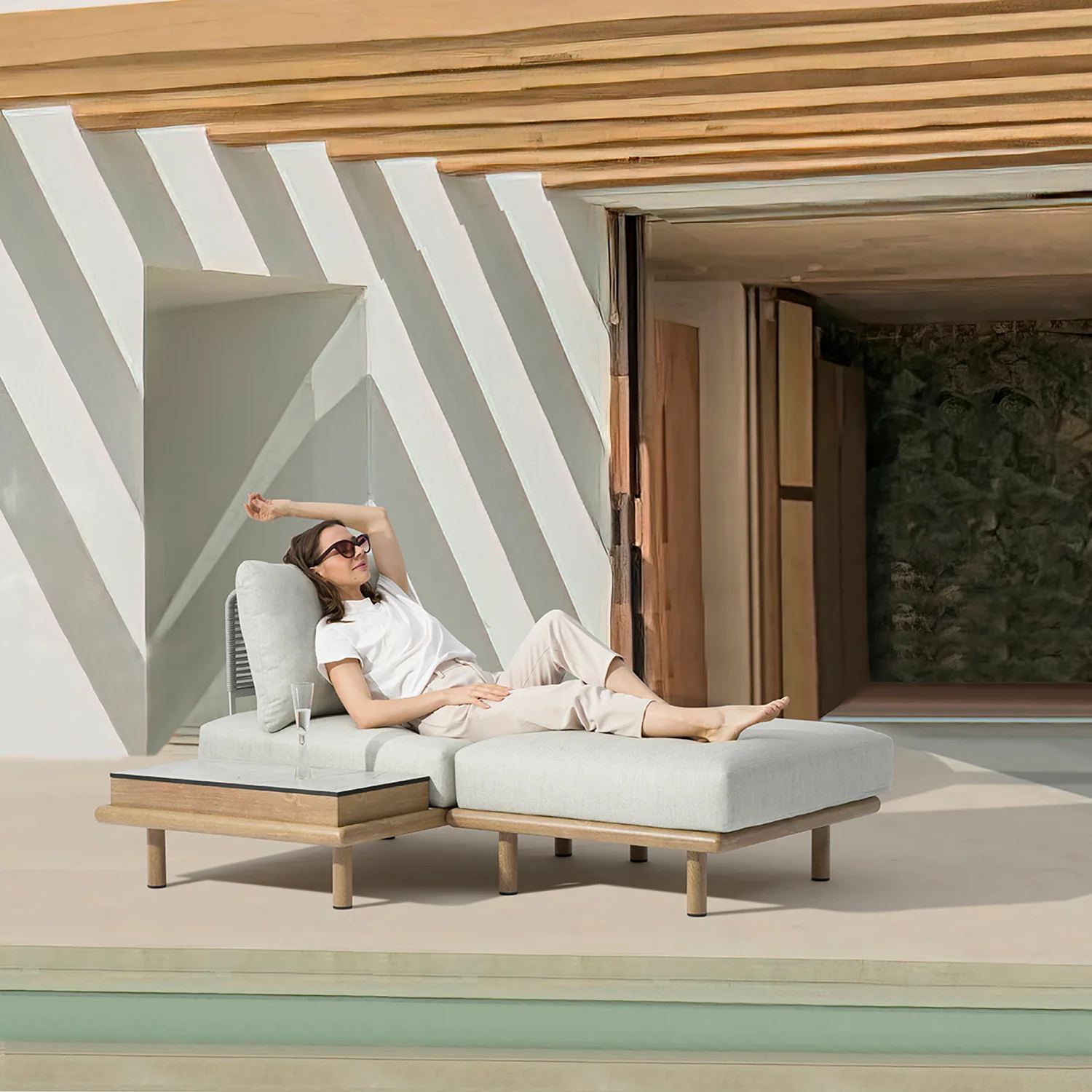 Merritt Outdoor Aluminium Ottoman - Image 2