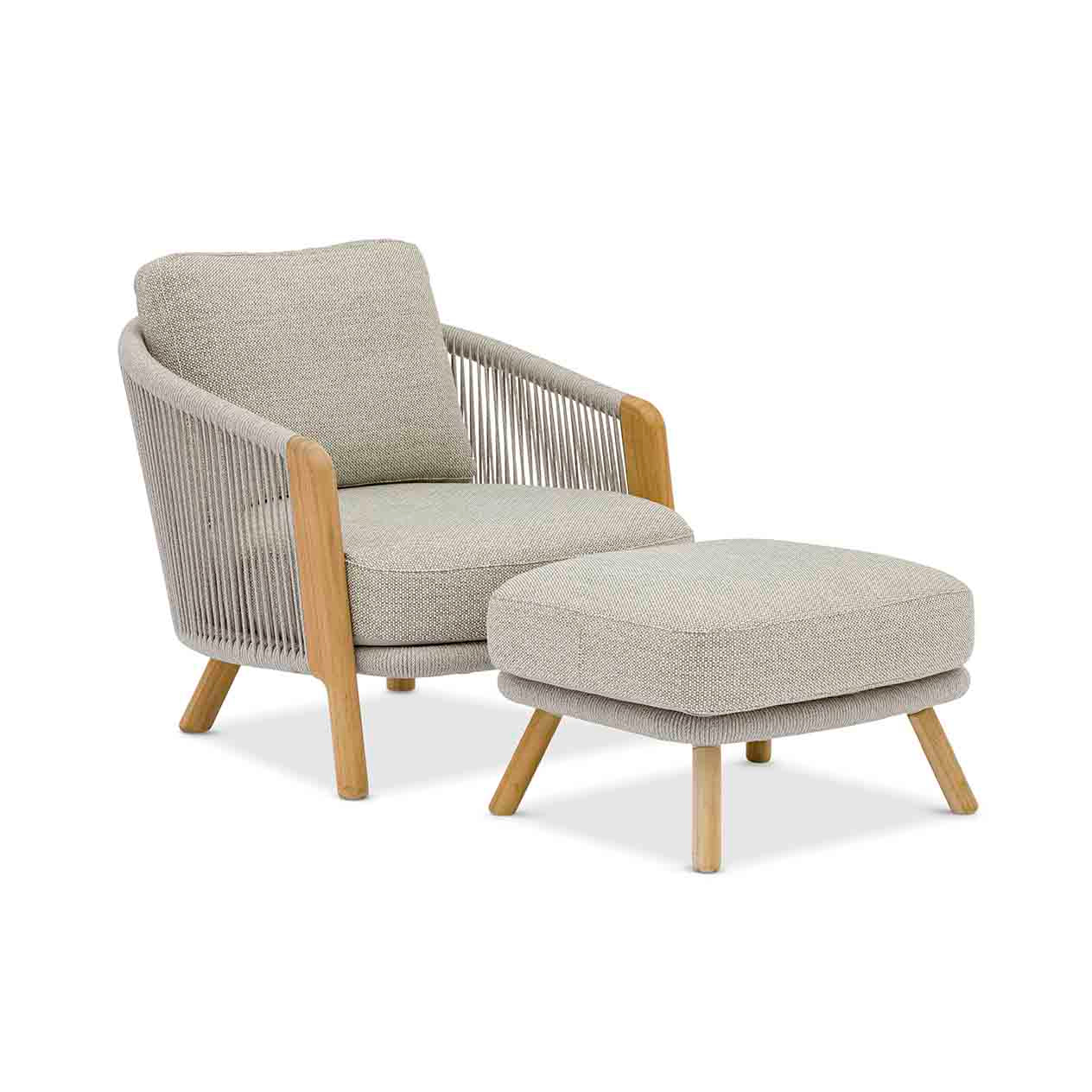 Milano Outdoor Teak and Rope Ottoman - Image 3