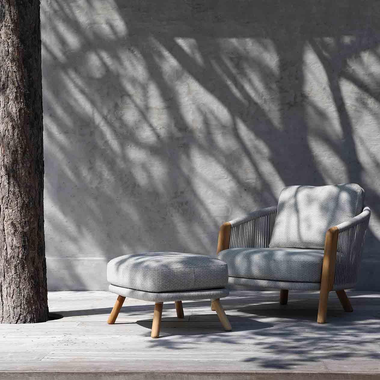 Milano Outdoor Teak and Rope Ottoman - Image 8