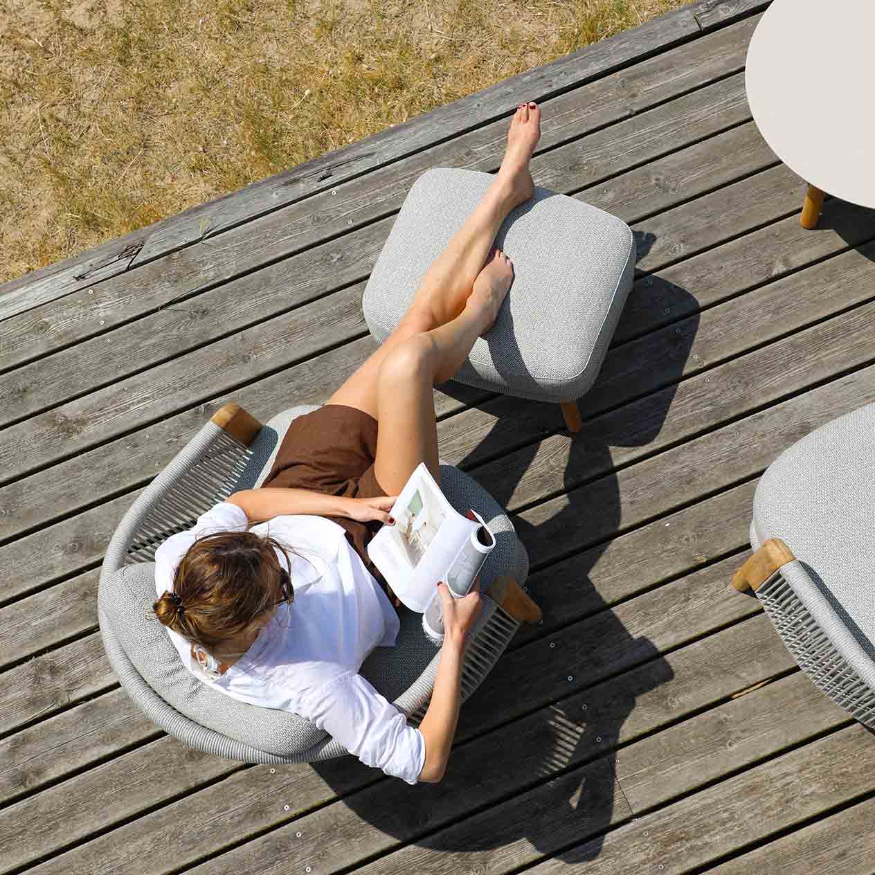 Milano Outdoor Teak and Rope Ottoman - Image 5