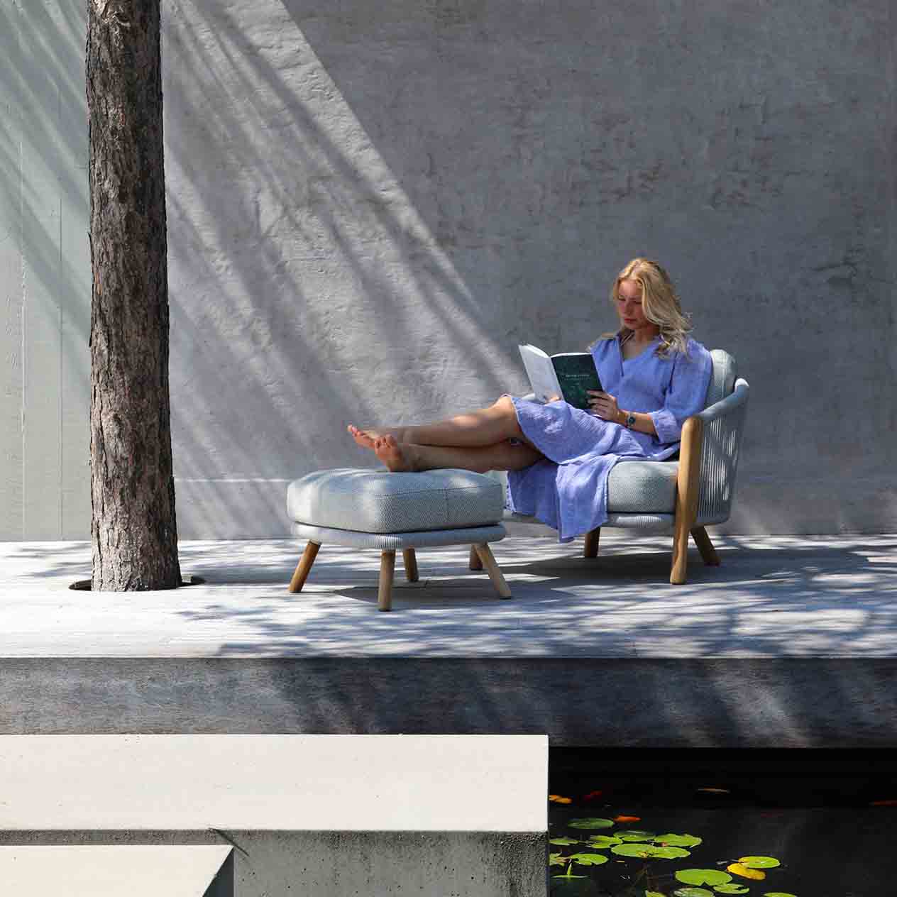 Milano Outdoor Teak and Rope Ottoman - Image 2