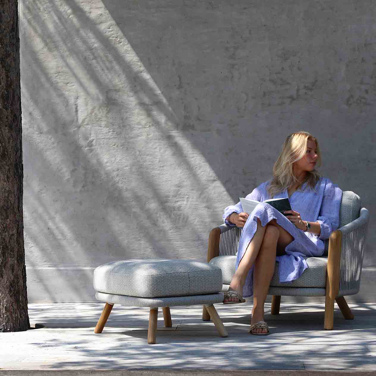 Milano Outdoor Teak and Rope Ottoman - Image 9