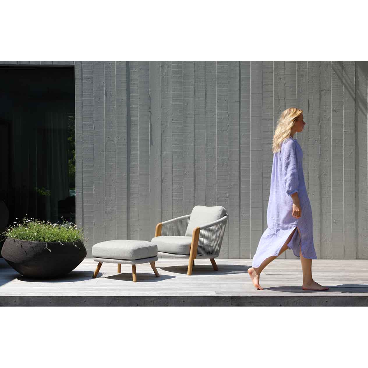 Milano Outdoor Teak and Rope Ottoman - Image 10