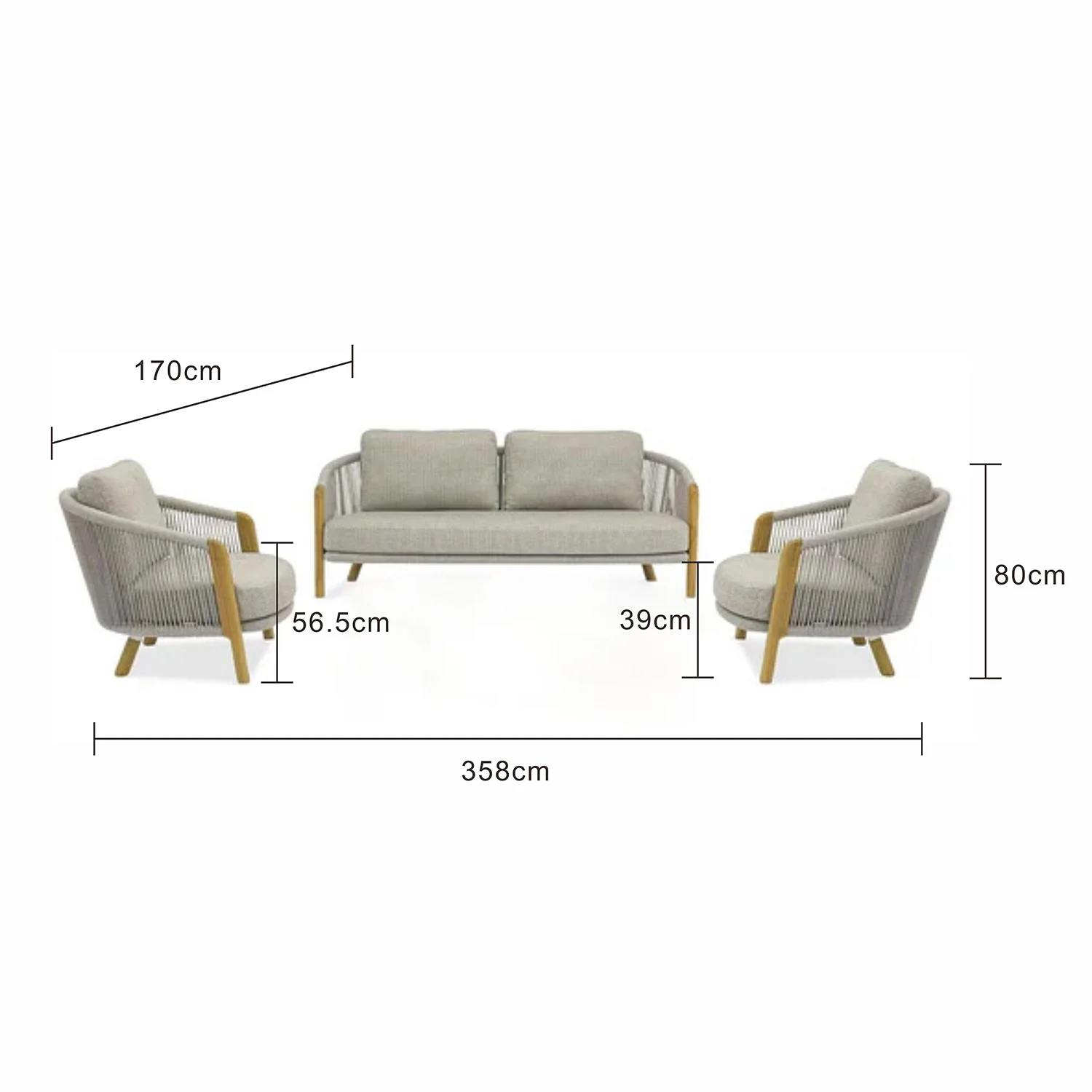 Milano 4 Seater Outdoor Teak and Rope Lounge - Image 6