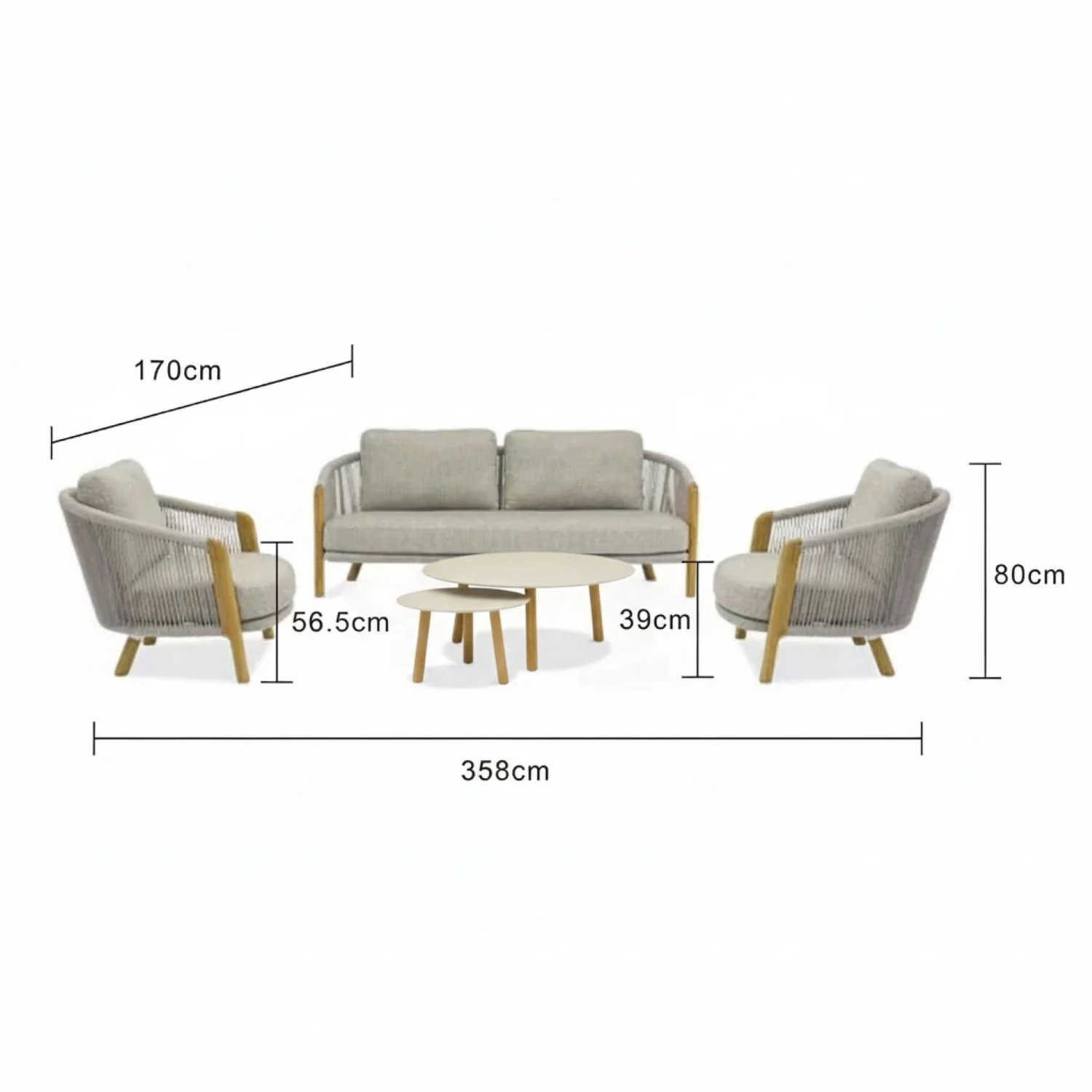 Milano 4 Seater Outdoor Teak and Rope Lounge with Coffee Table Set - Image 7