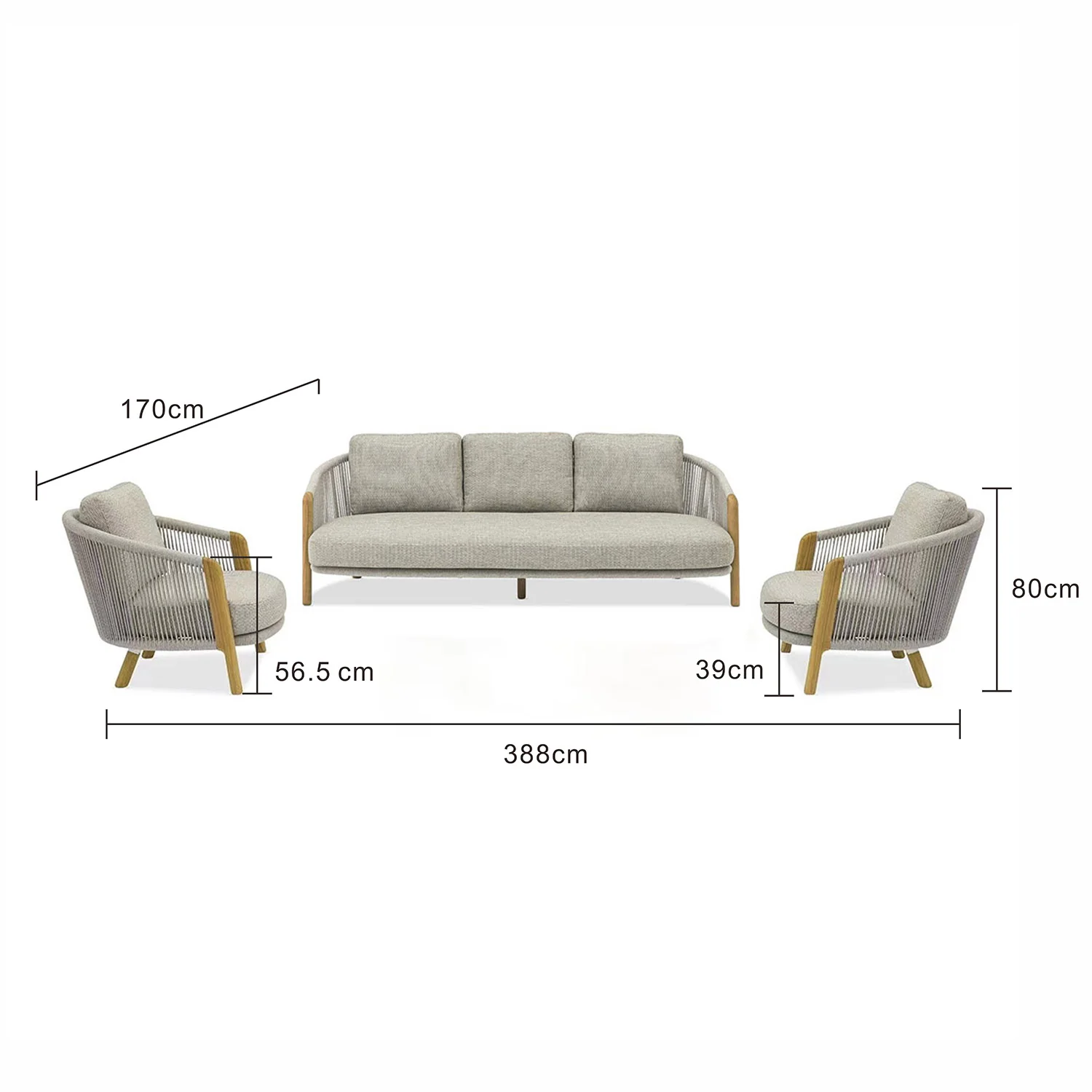 Milano 5 Seater Outdoor Teak and Rope Lounge - Image 12