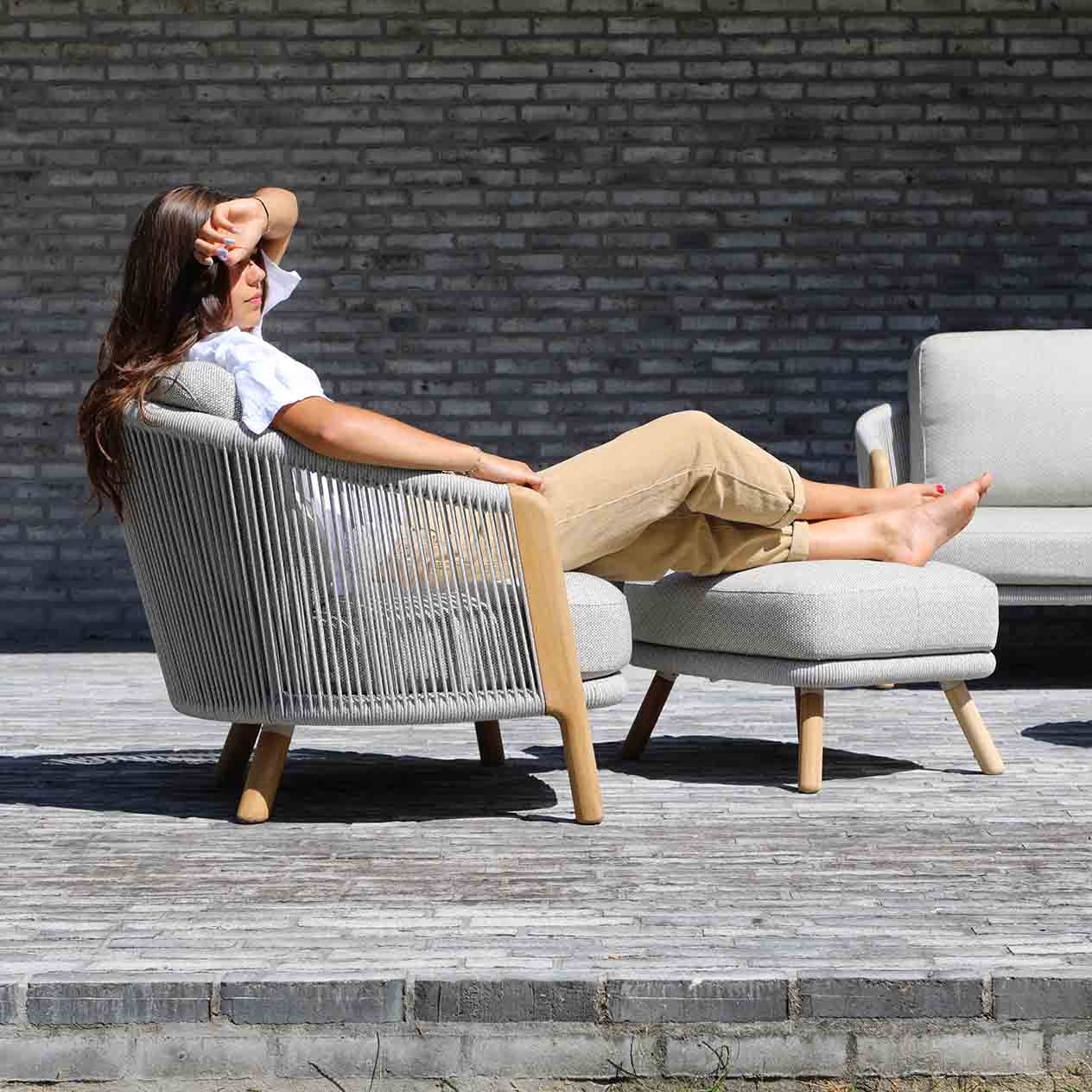 Milano Outdoor Teak and Rope Ottoman - Image 7