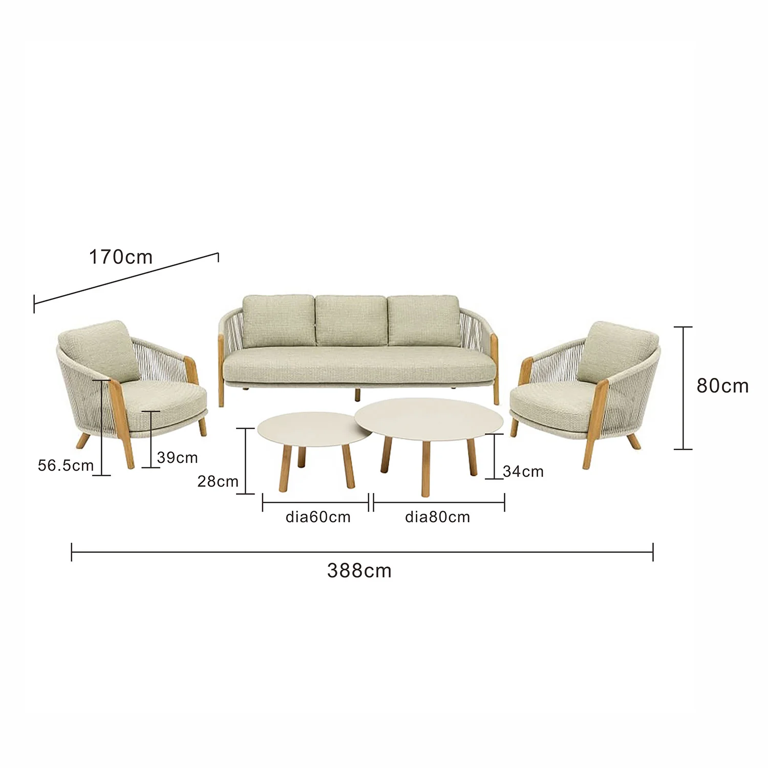 Milano 5 Seater Outdoor Teak and Rope Lounge With Coffee Table Set - Image 8