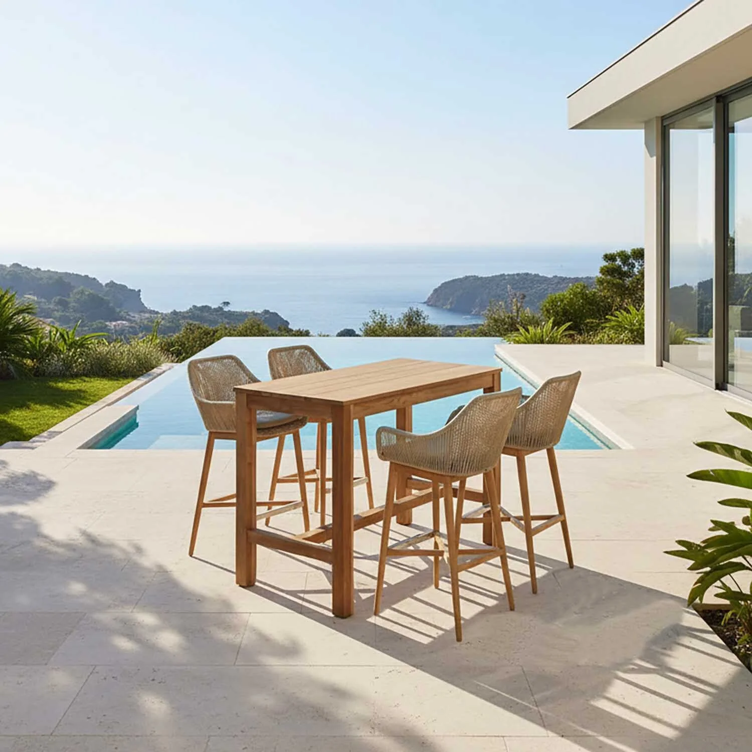 Miles Table String Stool Outdoor Bar Setting - Image 2