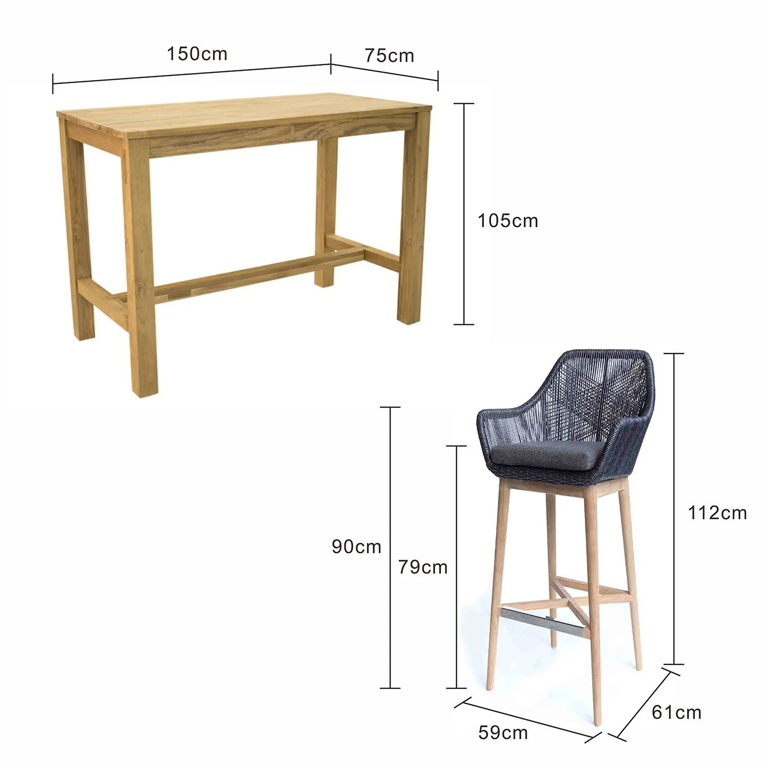 Miles Table String Stool Outdoor Bar Setting - Image 4