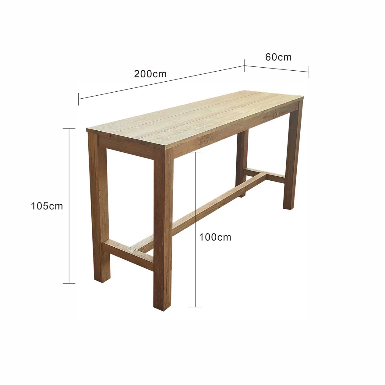 Miles Outdoor Recycled Teak Narrow Bar Table 200 cm - Image 5