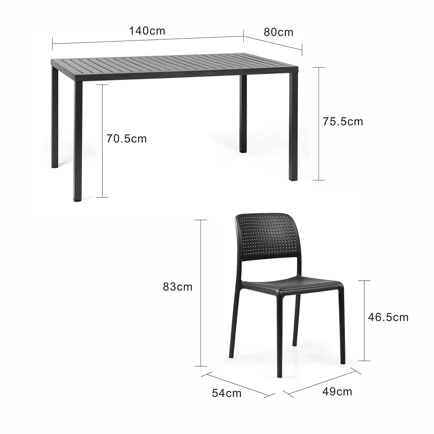 Nardi Clip Table Bora Armless Chair Outdoor Dining Setting - Image 7