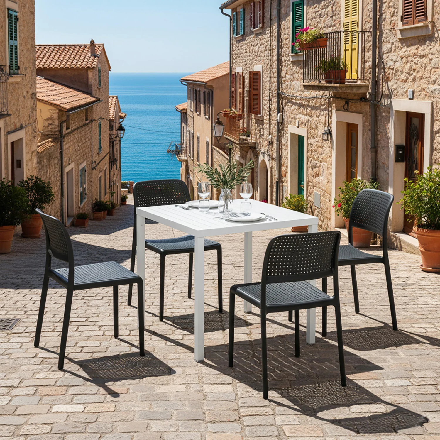 Nardi Cube 80 cm Table Bora Armless Chair Outdoor Dining Setting - Image 2