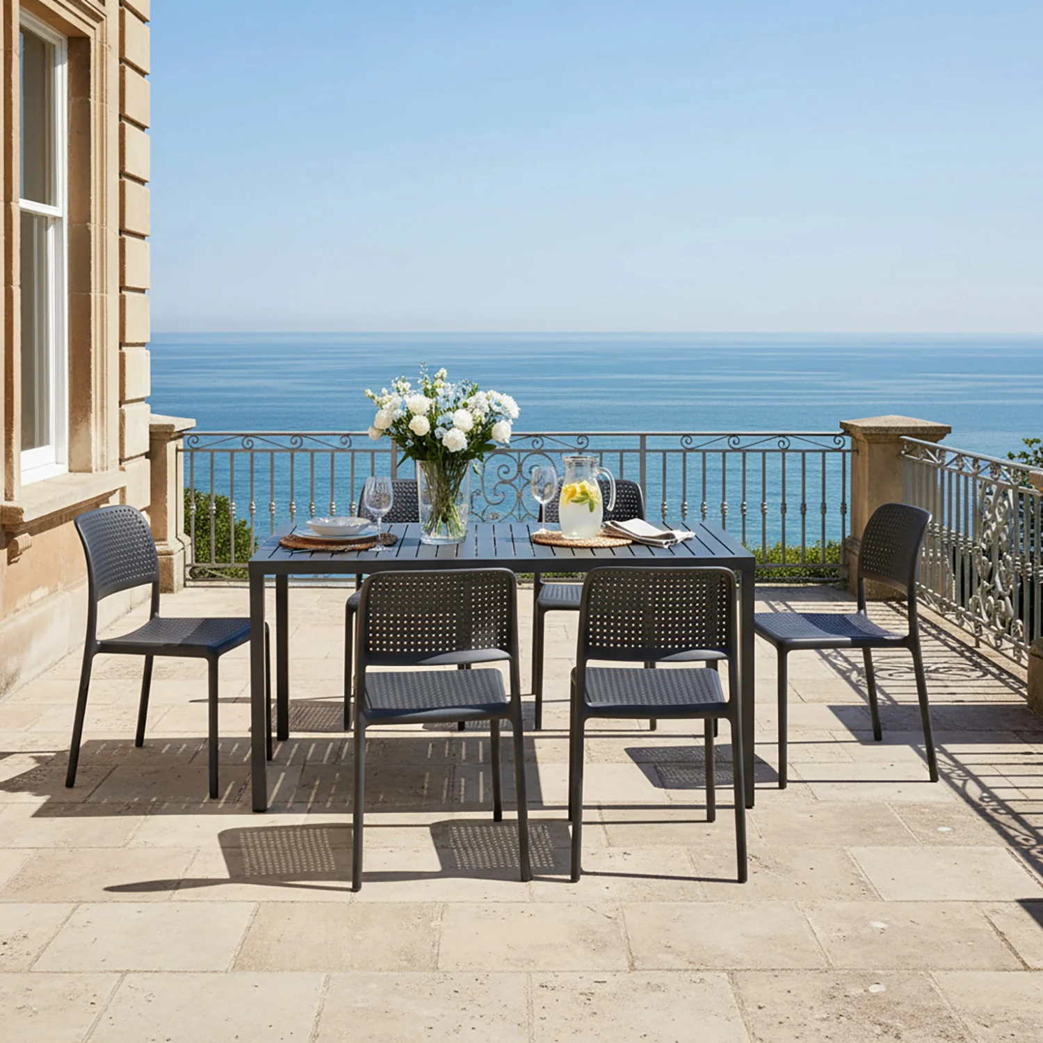 Nardi Cube 140 cm Table Bora Armless Chair Outdoor Dining Setting - Image 2