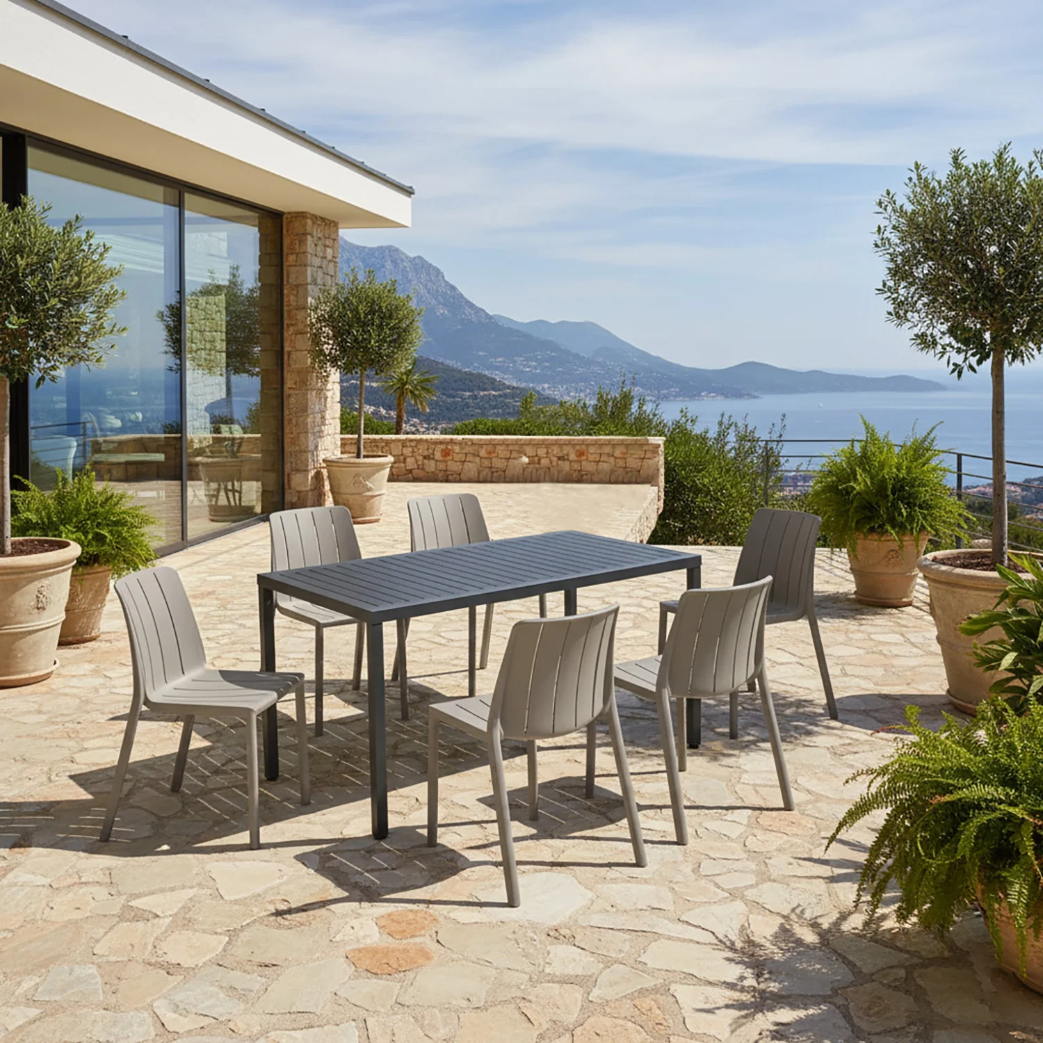 Nardi Cube 140 cm Table Tiberina Armless Chair Outdoor Dining Setting - Image 2
