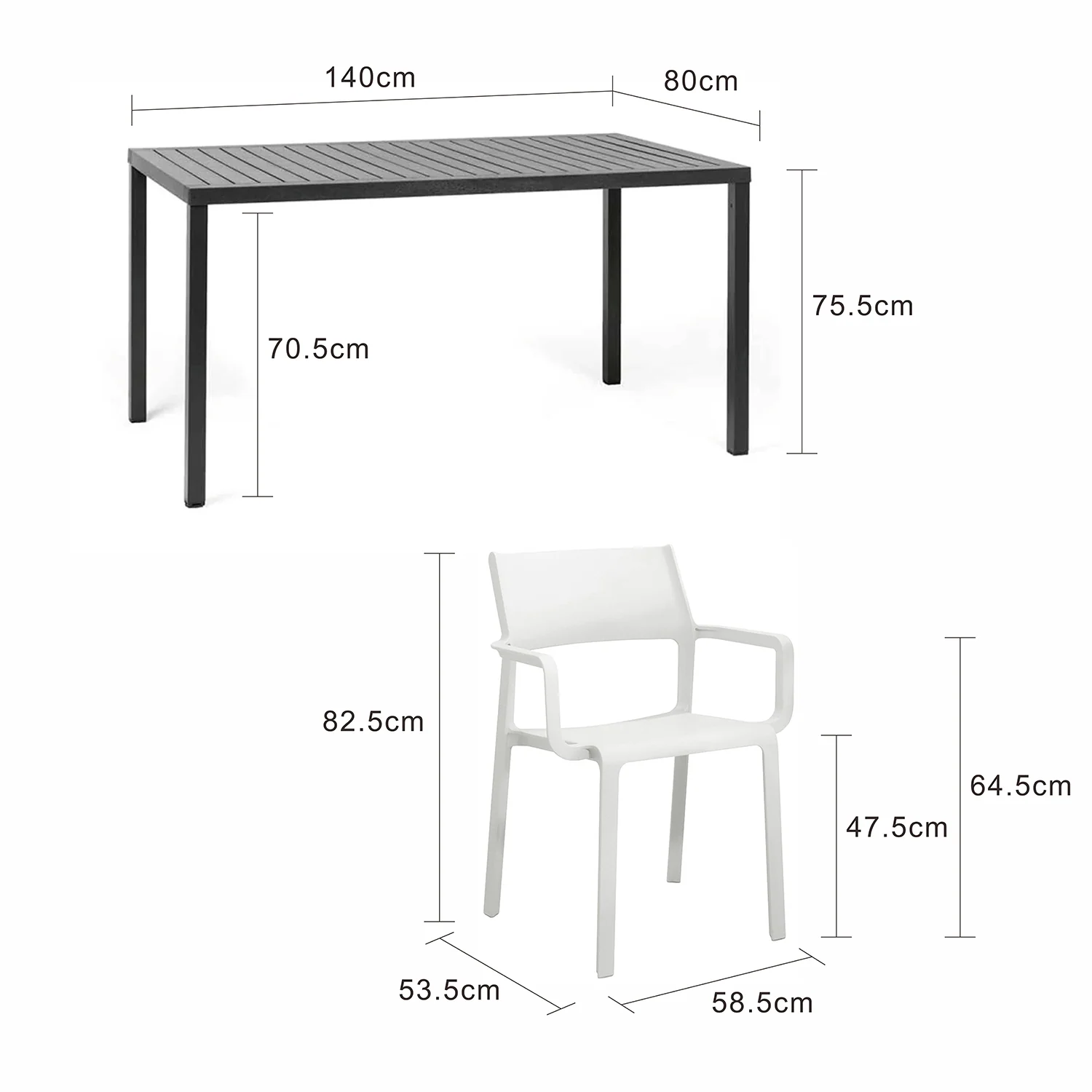 Nardi Cube 140 cm Table Trill Armchair Outdoor Dining Setting - Image 15