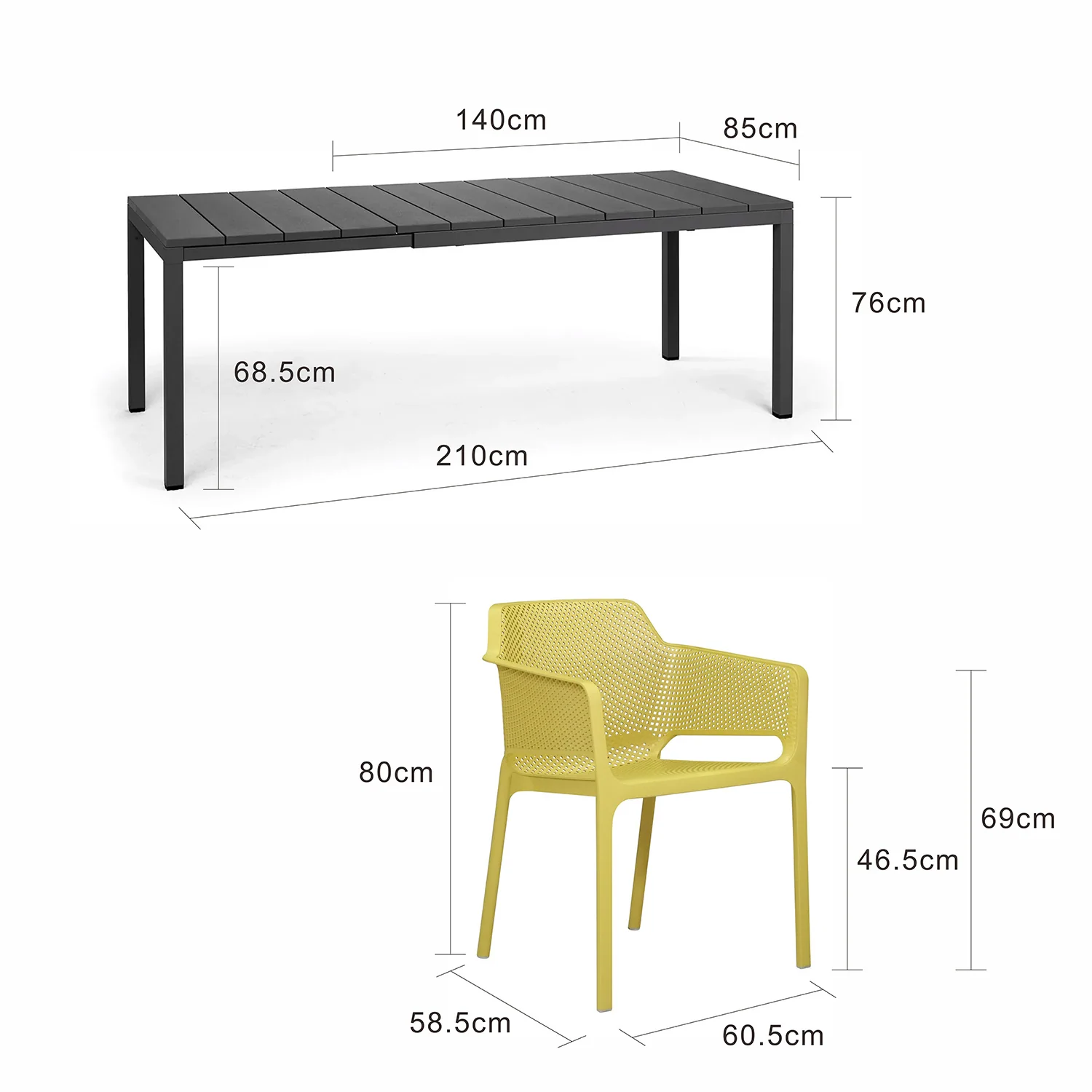 Nardi RIO 140/210 Table Net Chair Outdoor Dining Setting - Image 11