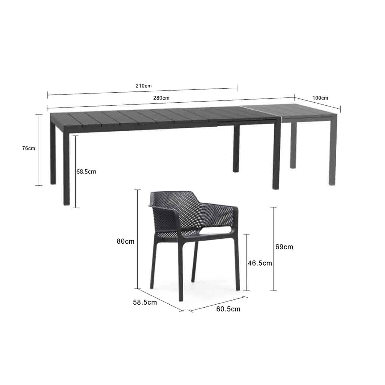 Nardi RIO 210/280 Table Net Chair Outdoor Dining Setting - Image 12