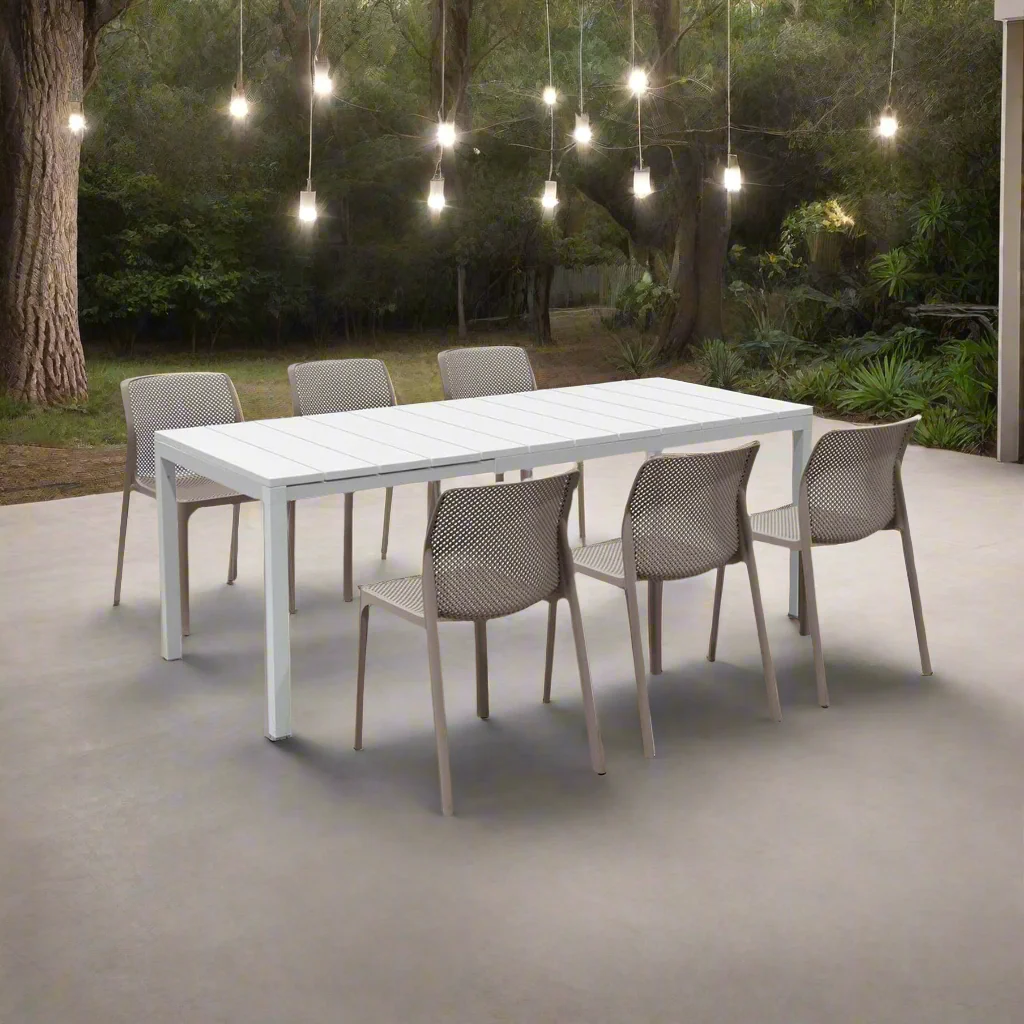 Nardi Rio Aluminium Extension Table with Bit Resin Armless Chair Outdoor Dining Setting - Image 3