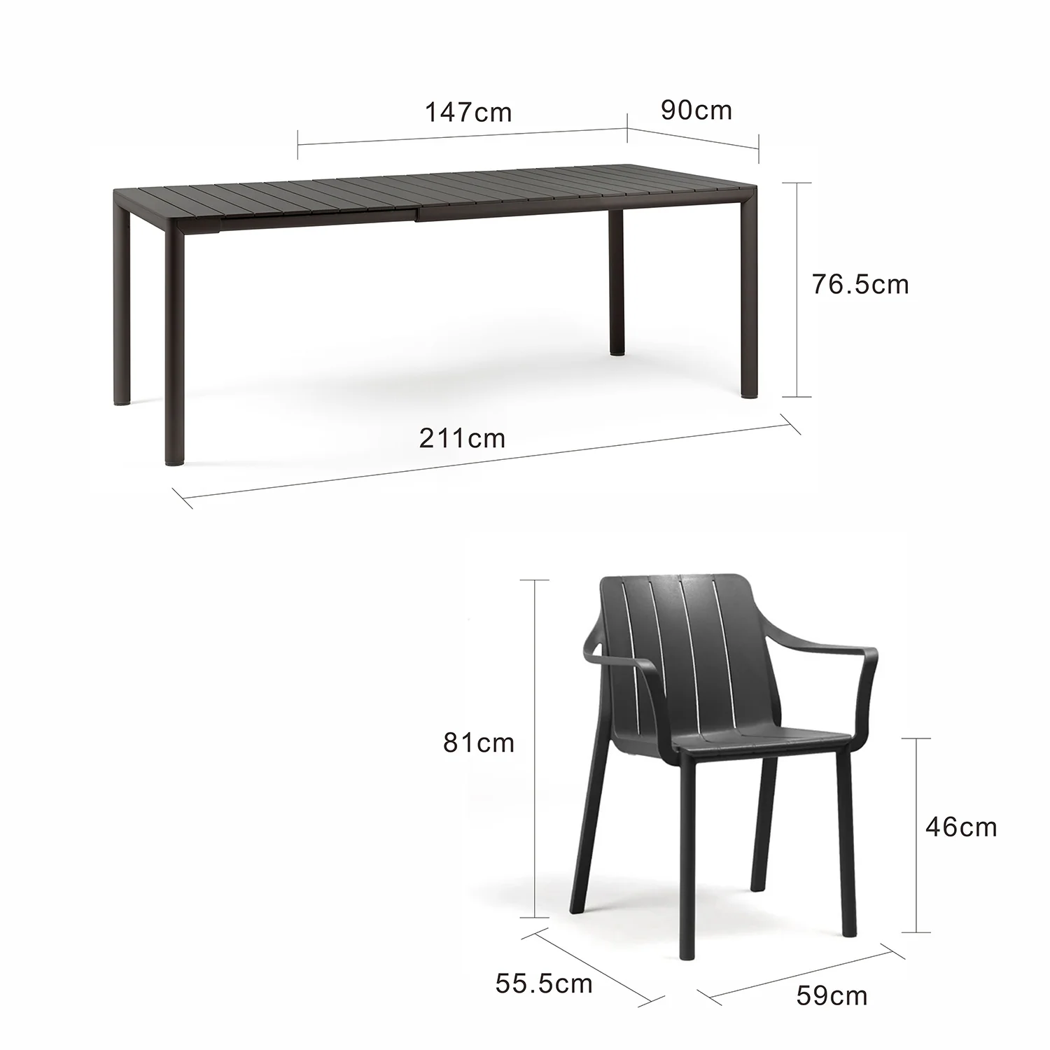 Nardi Tevere 147/211 Table Tiberina Armchair Outdoor Dining Setting - Image 14