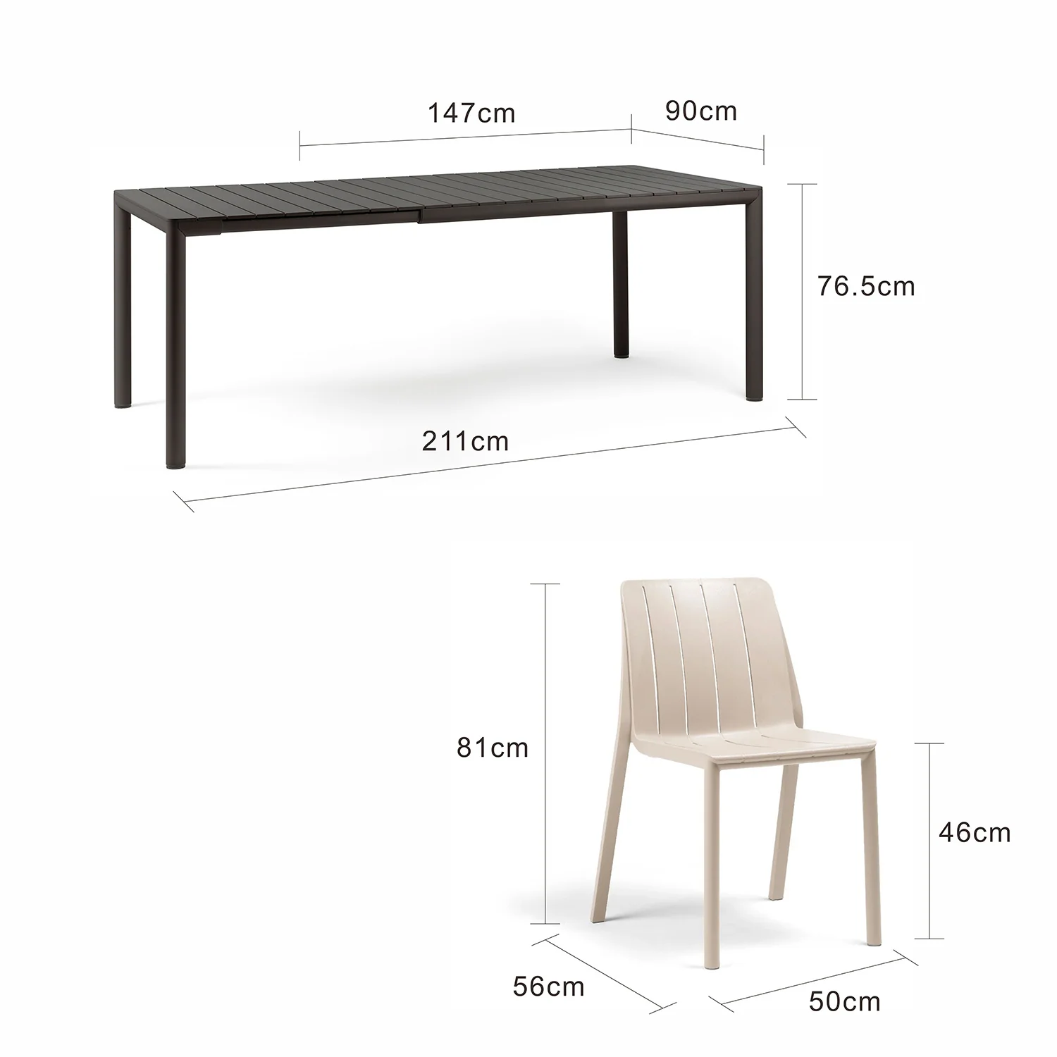 Nardi Tevere 147/211 Table Tiberina Armless Chair Outdoor Dining Setting - Image 14