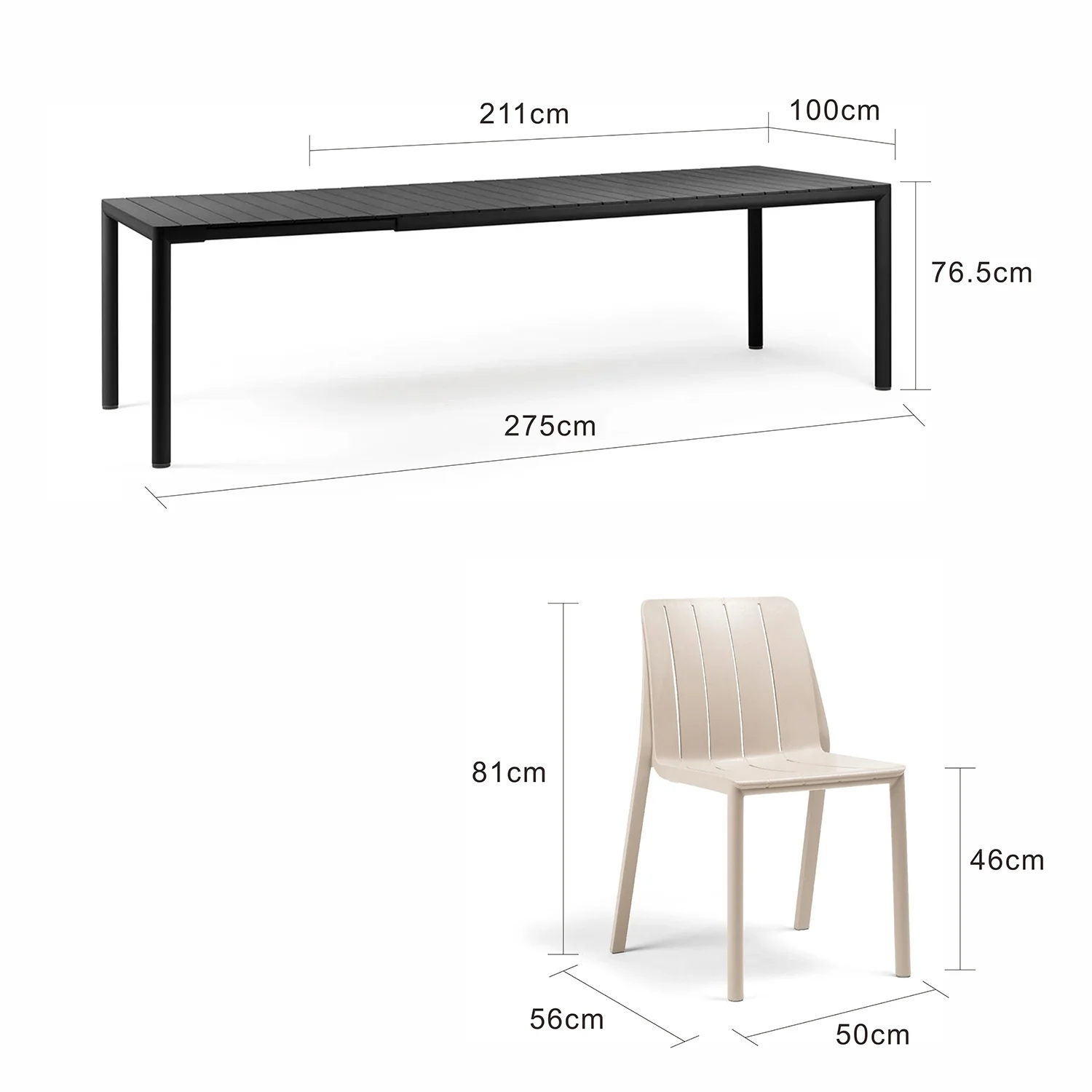 Nardi Tevere 211/275 Table Tiberina Armless Chair Outdoor Dining Setting - Image 14