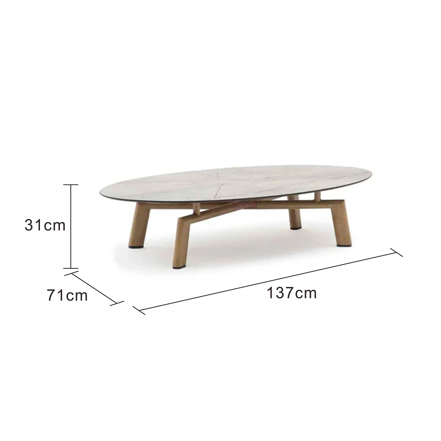 Regina Outdoor Aluminium Oval Coffee Table with High-pressure Laminate Top 137 cm - Image 5