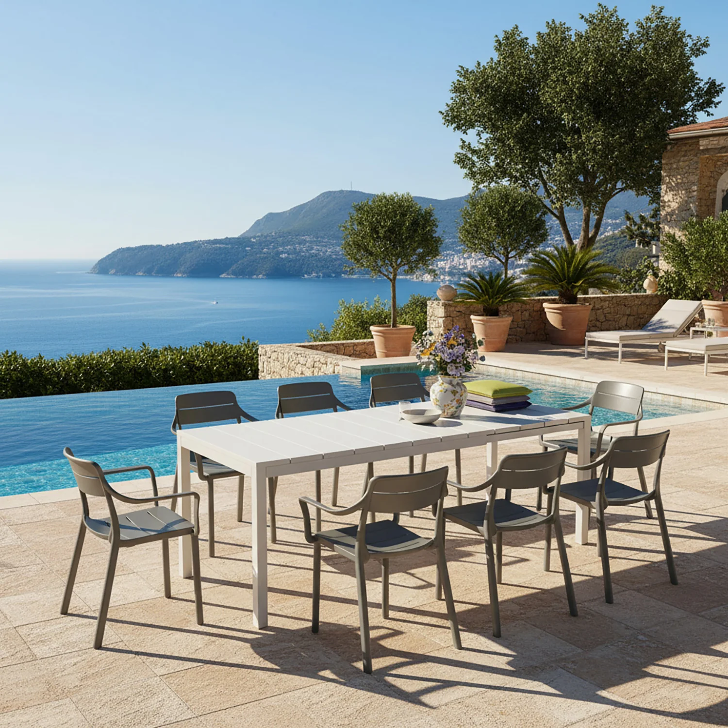 Nardi Rio 140 cm Aluminium Table Cassia Armchair Outdoor Dining Setting - Image 2