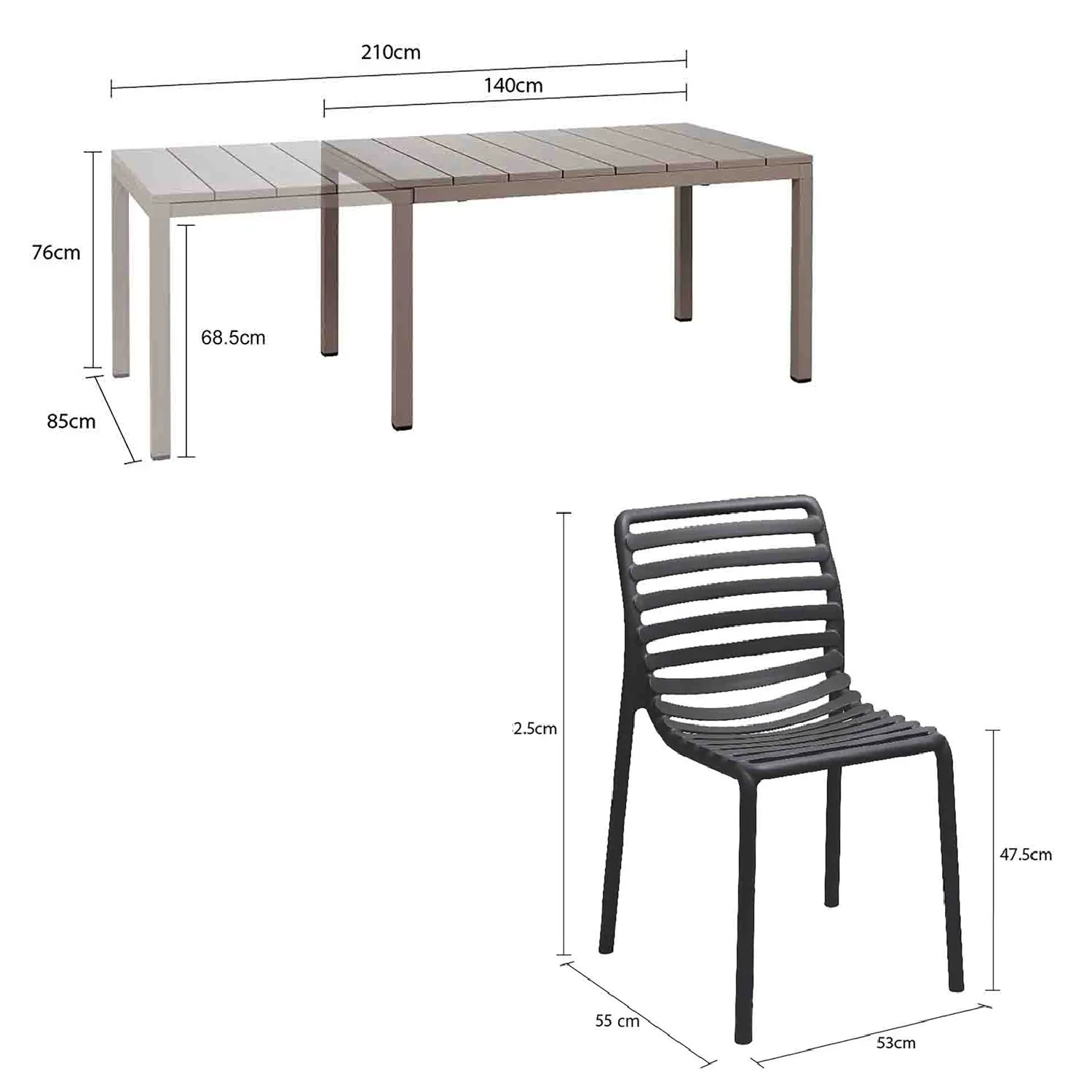 Nardi Rio Aluminium Table Doga Dining Armless Chair Outdoor Dining Setting - Image 3