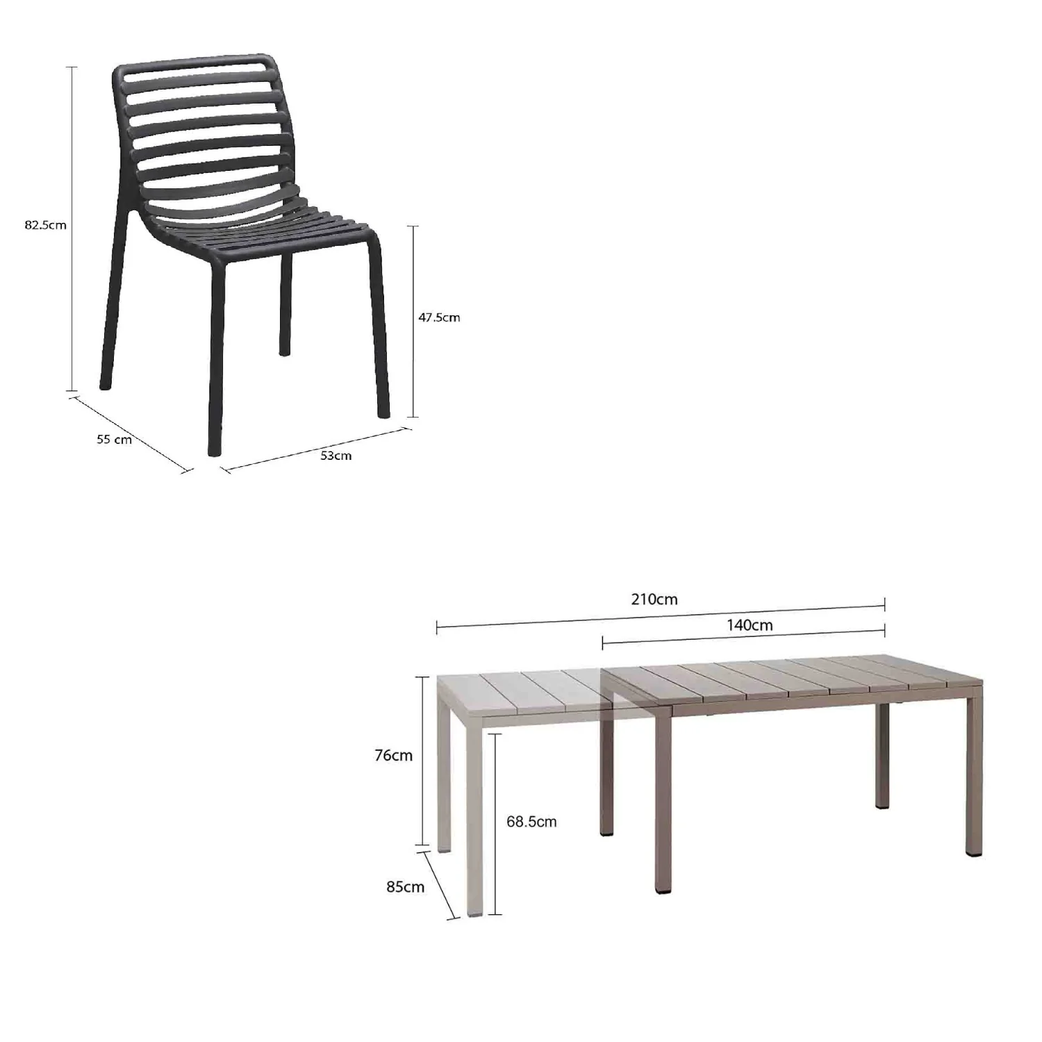 Nardi Rio 140 cm Aluminium Table Doga Armless Chair Outdoor Dining Setting - Image 4