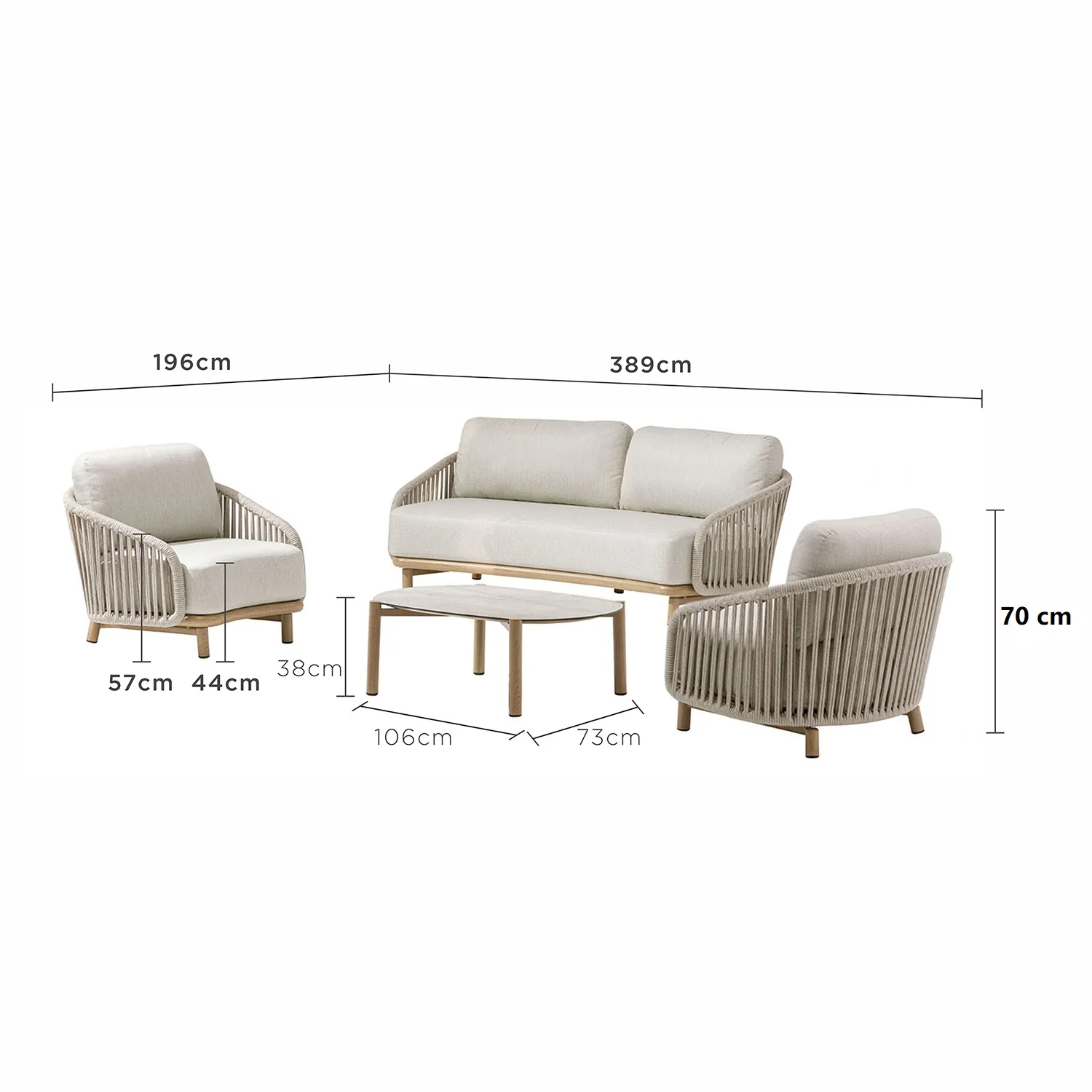 Siena 5 Seater Rope Outdoor Lounge Setting With Coffee Table - Image 12