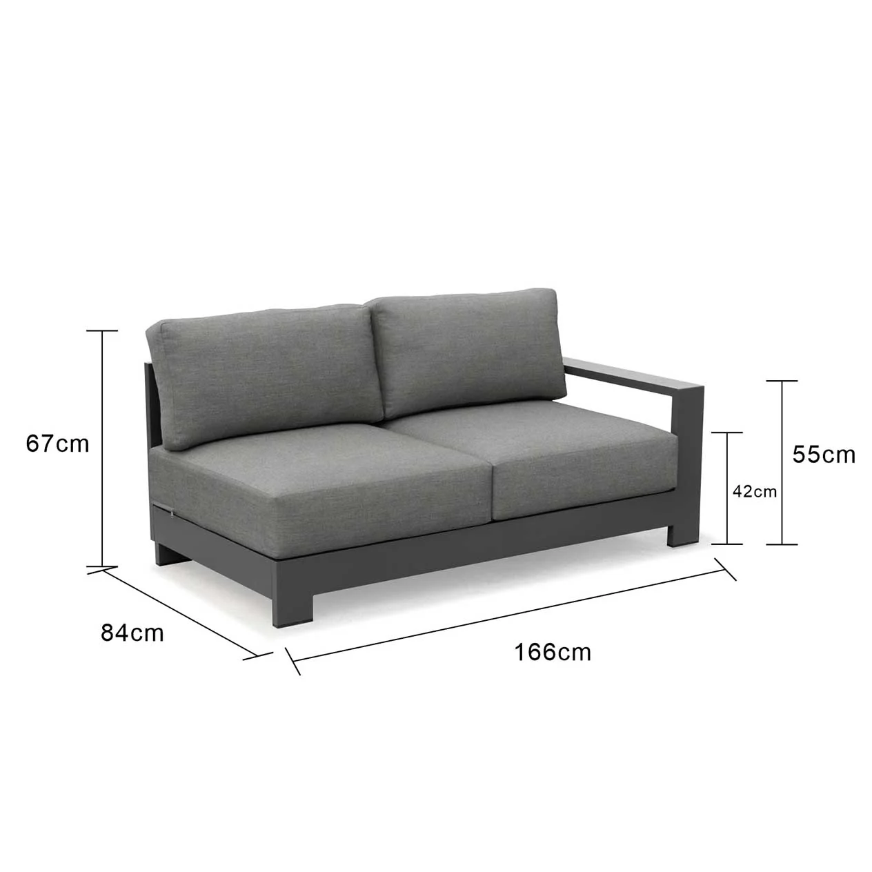 Skyline 2 Seater Outdoor Aluminium Lounge with Left Arm - Image 10