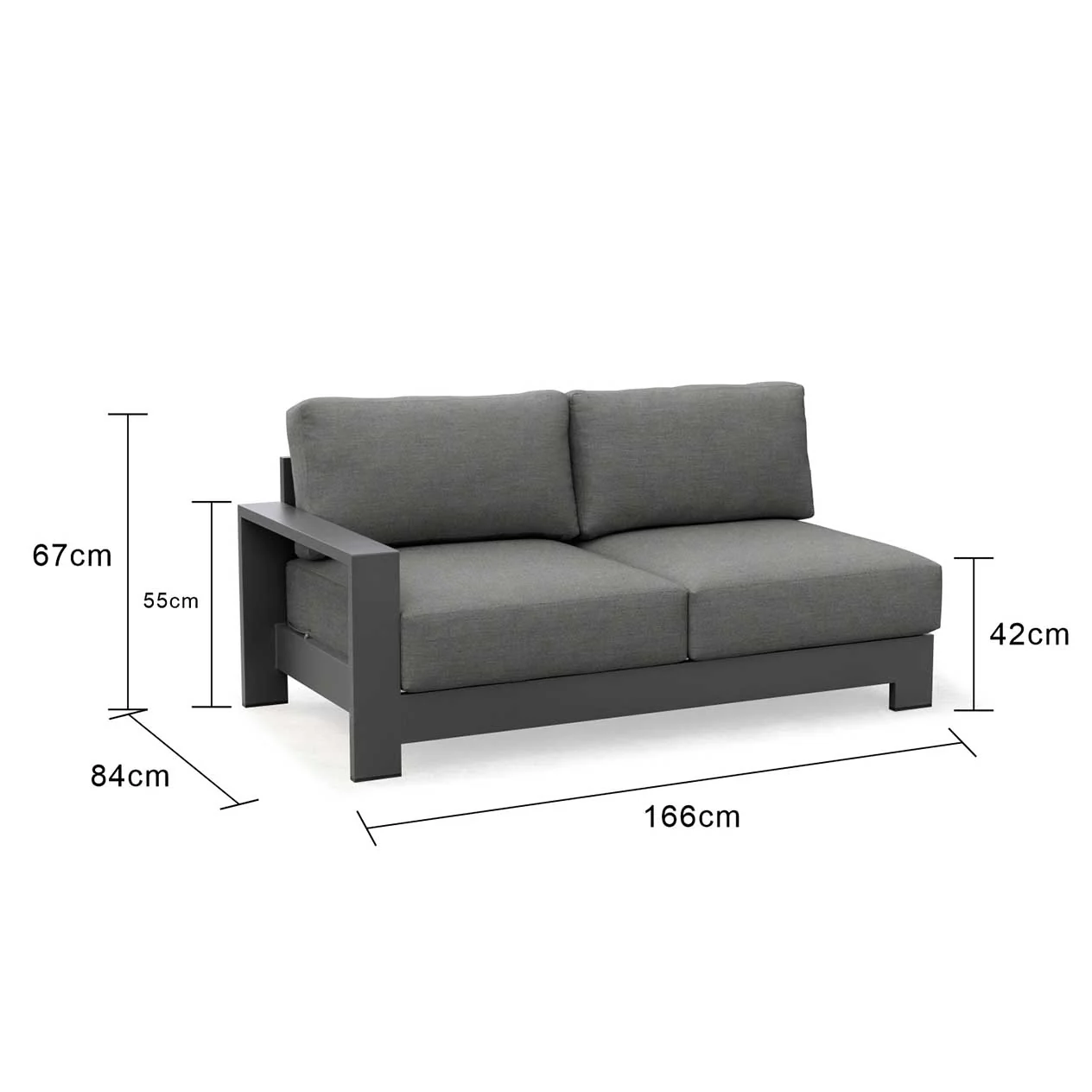 Skyline 2 Seater Outdoor Aluminium Lounge with Right Arm - Image 8