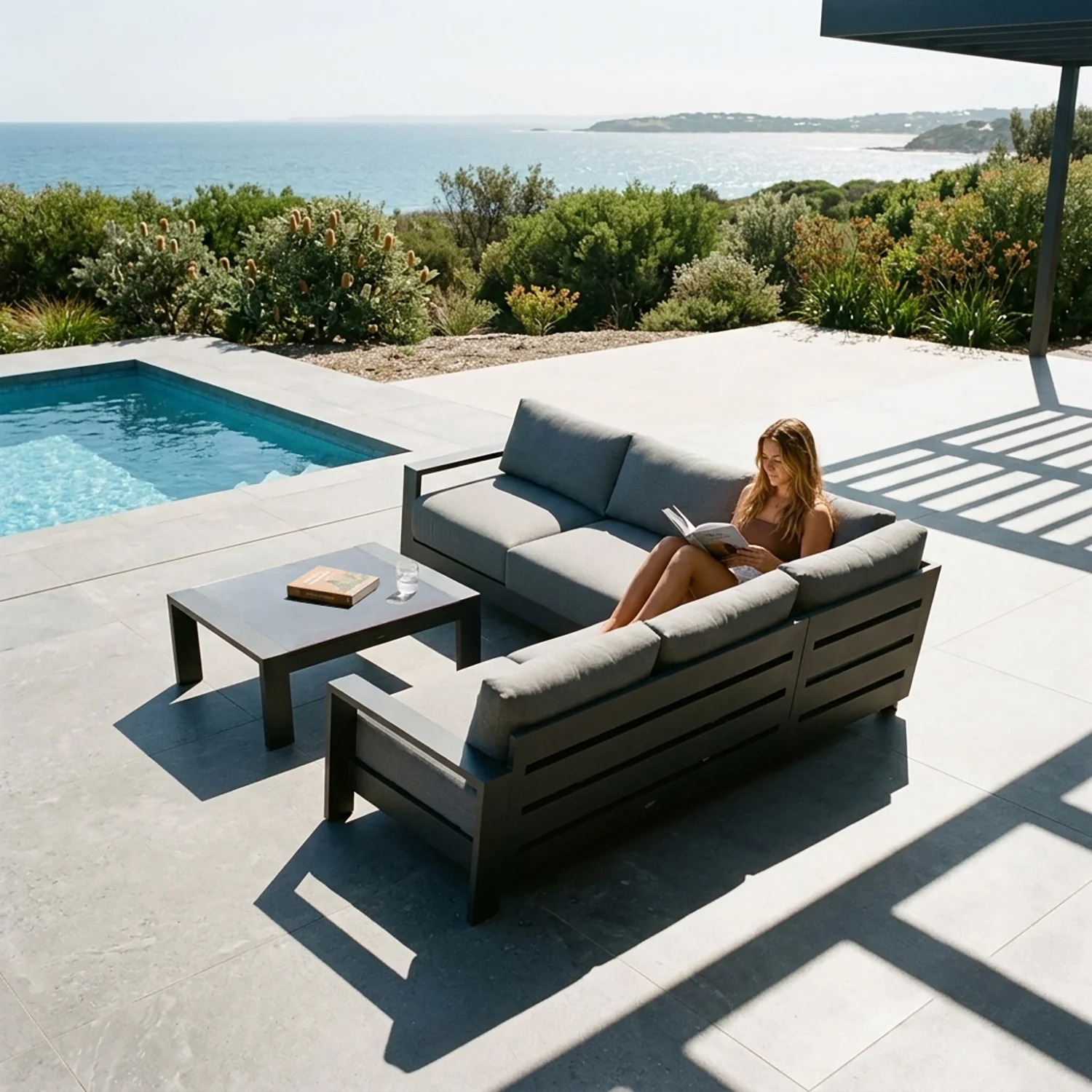 Skyline 5 Seater Outdoor Aluminium Modular Lounge with Coffee Table Setting - Image 2