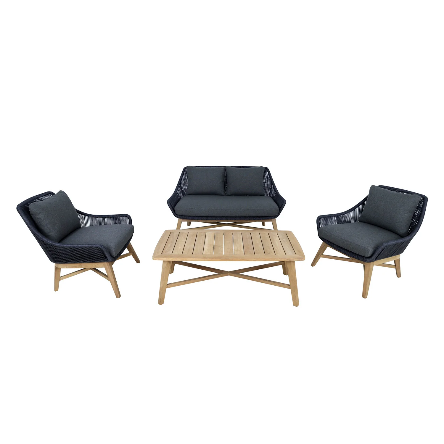 String Teak Outdoor 4 Seater Lounge with Coffee Table - Image 4